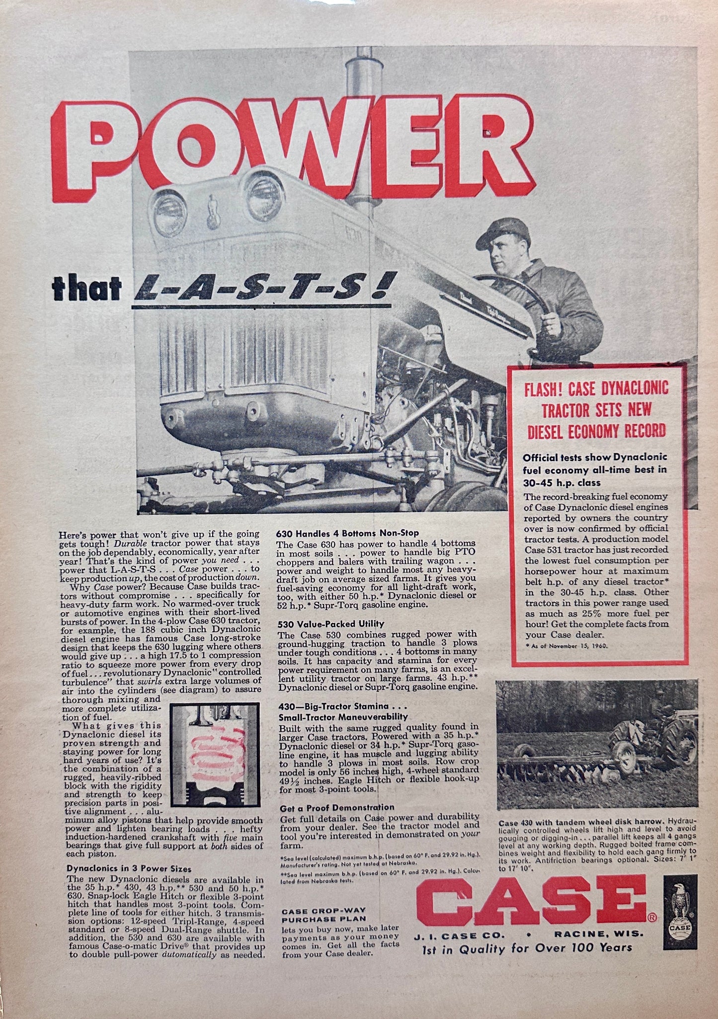 1961 Case Dynaclonic Tractors - 3 models - Best In Class - Vintage Ad #5085-1