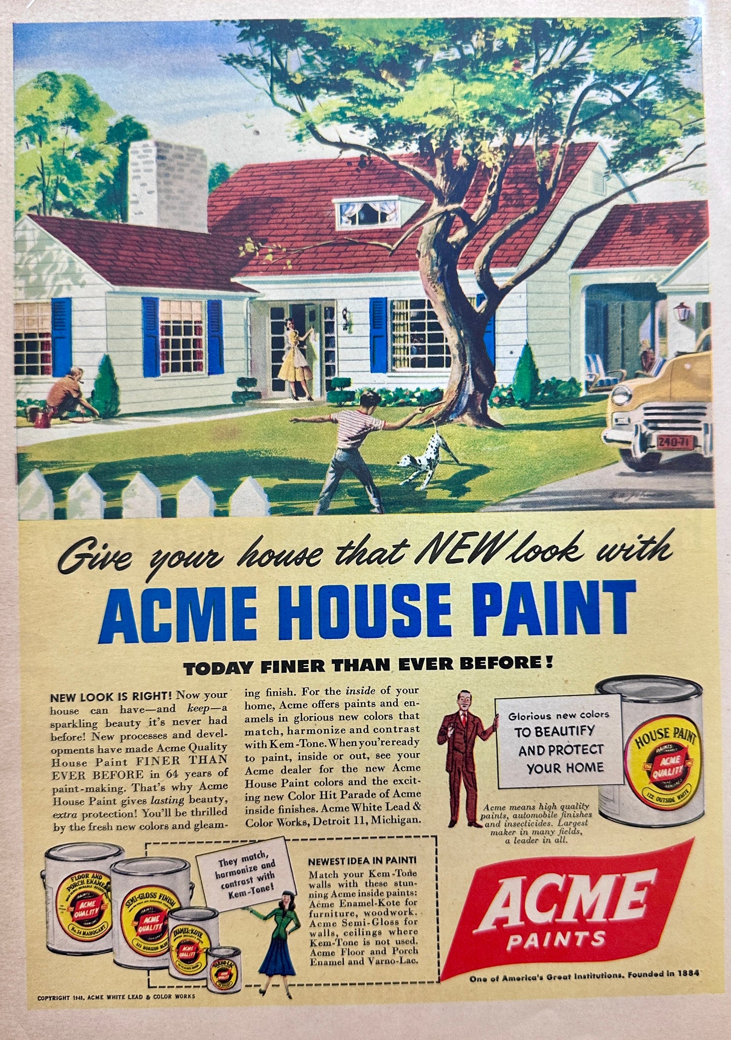 1948 Acme House Paint Vintage Magazine Ad S13