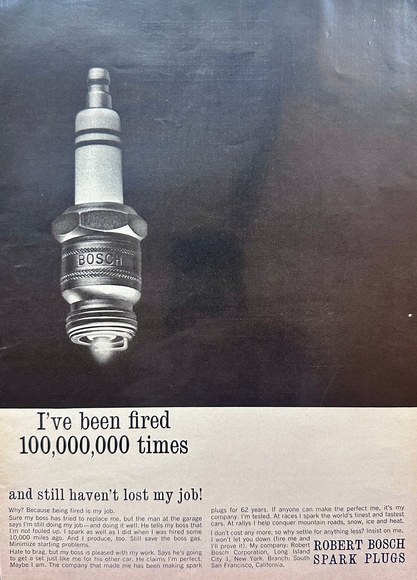 1964 Robert Bosch Spark Plugs Vintage Ad N122