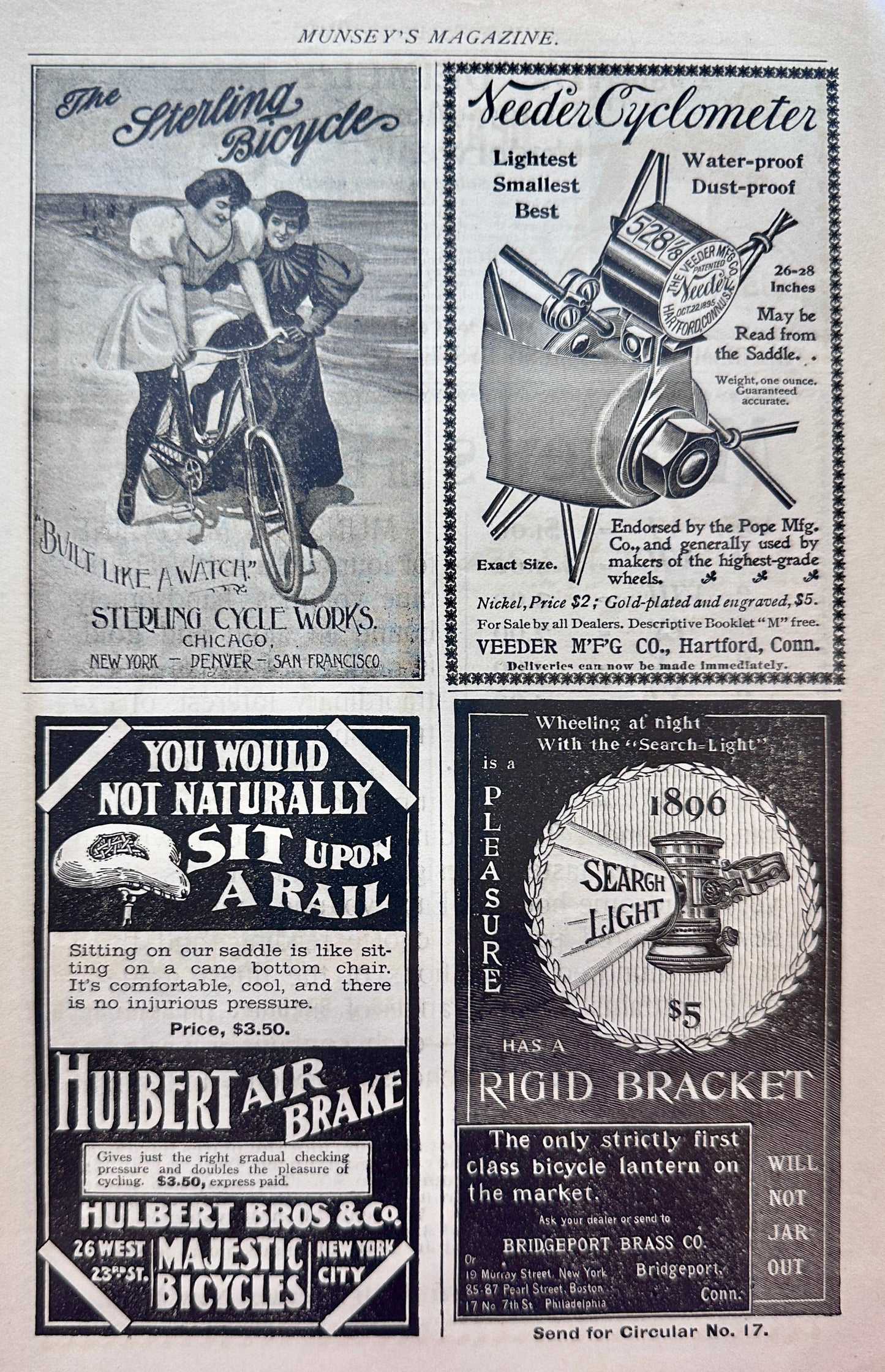 1896 Magazine Page - Original Bicycle Ads Front and Back