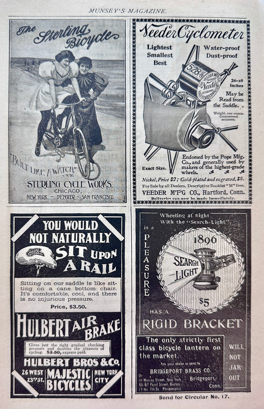1896 Magazine Page - Original Bicycle Ads Front and Back N107