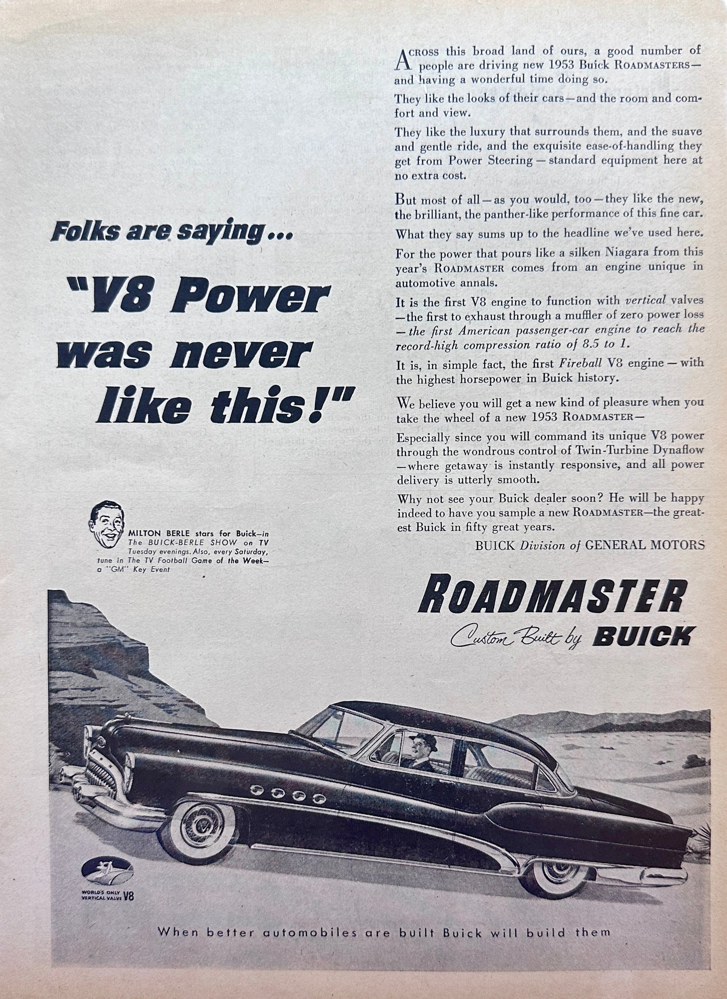 1953 Buick Roadmaster V8 Power Was Never Like This! Vintage Ad A93