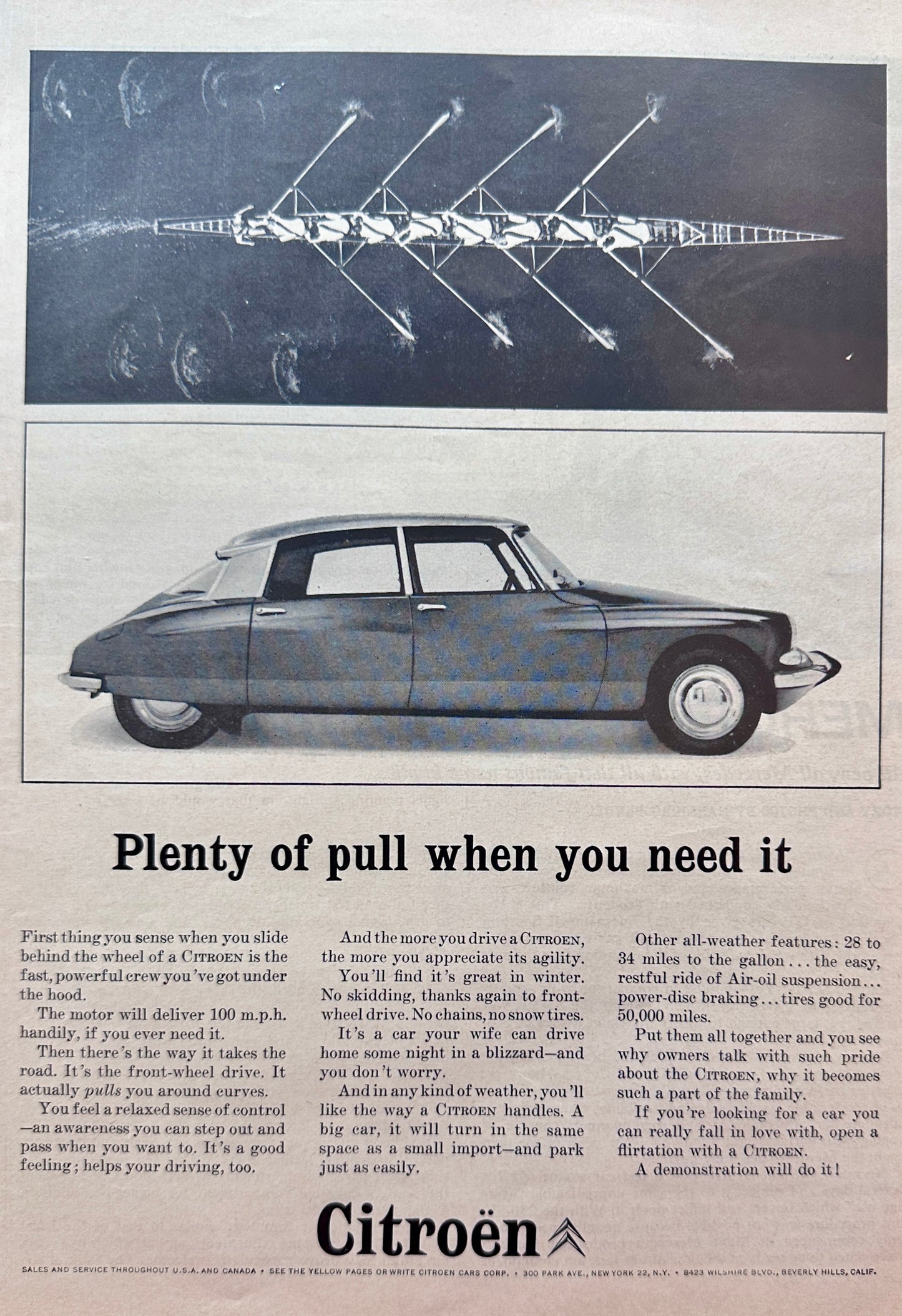 1963 Citroen 4 Door Vintage Ad Plenty of Pull When You Need It - DS19 A36