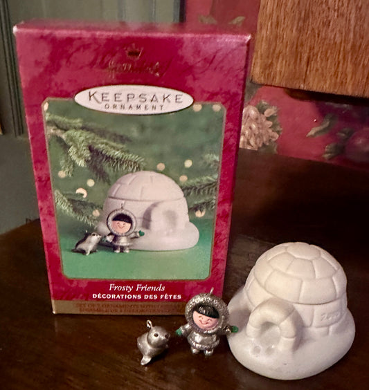 2000 Hallmark Keepsake Ornament - Frosty Friends 3 Pieces - Pewter & Porcelain