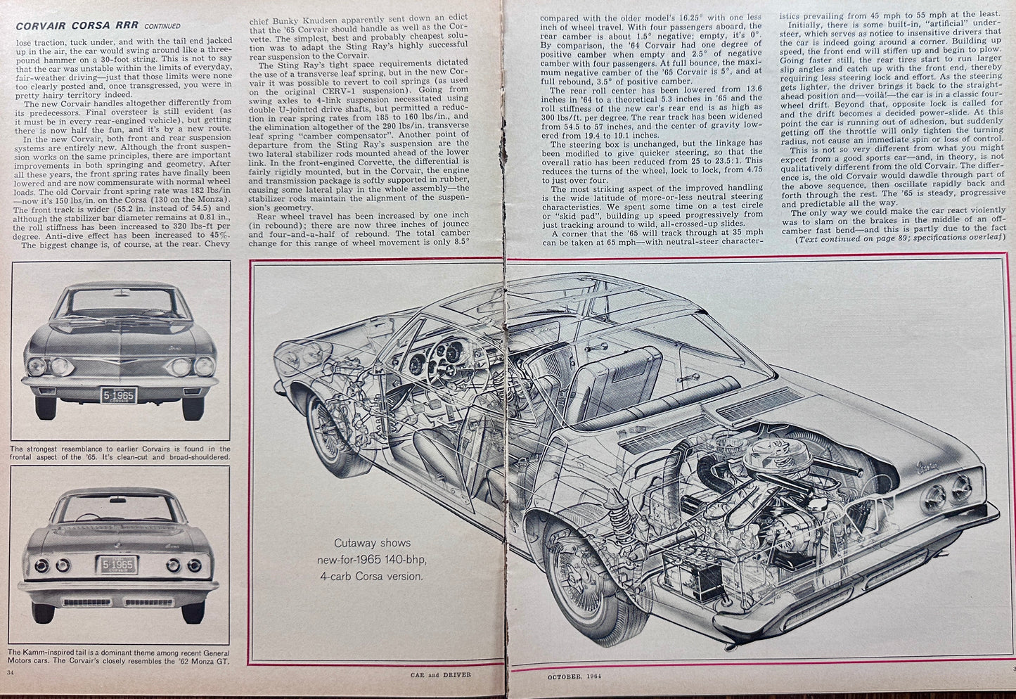 1964 Feature Article on 1965 Chevrolet Corvair Corsa - 11 pages total