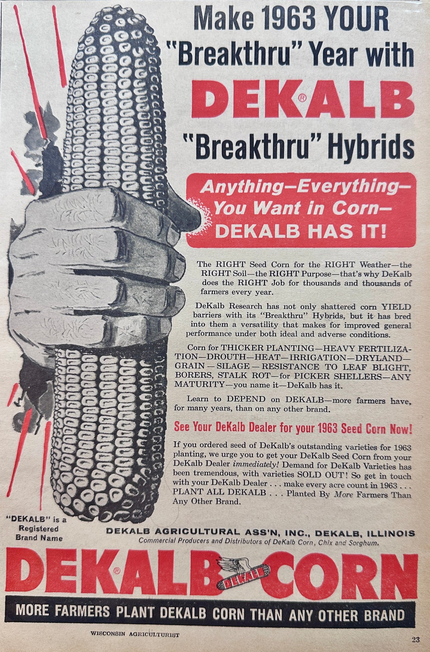 1963 - Dekalb Corn Hybrid Seeds - Make it a Breakthru Year - Vintage Ad
