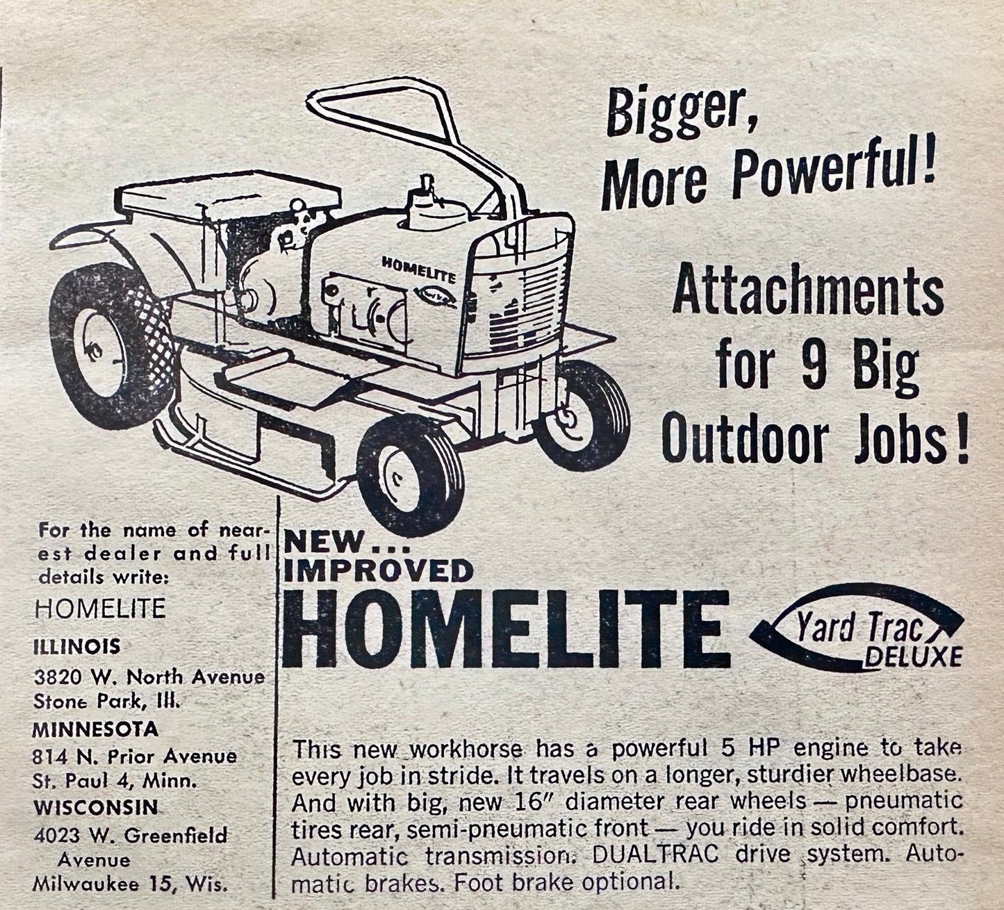 1963 Lot of 3 Homelite Yard Trac/Deluxe Lawn Tractor Ads