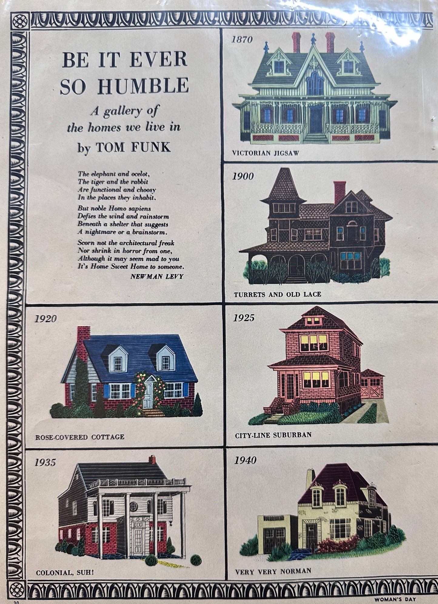 1947 2-Page of Home Architectural Styles Displayed in Colorful Graphics