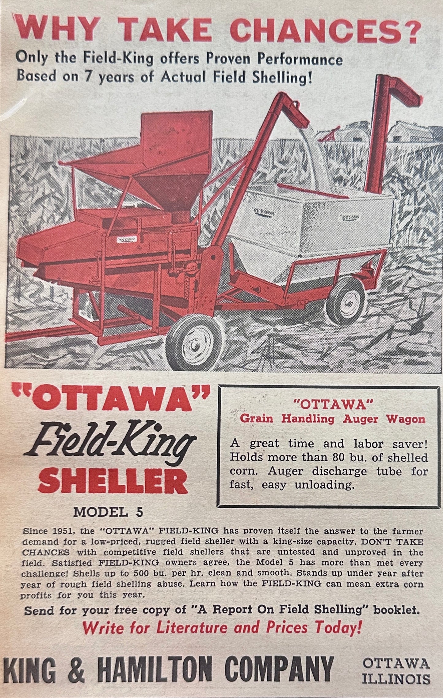 1958 King & Hamilton Field King Corn Sheller Farm Implement - Vintage Ad