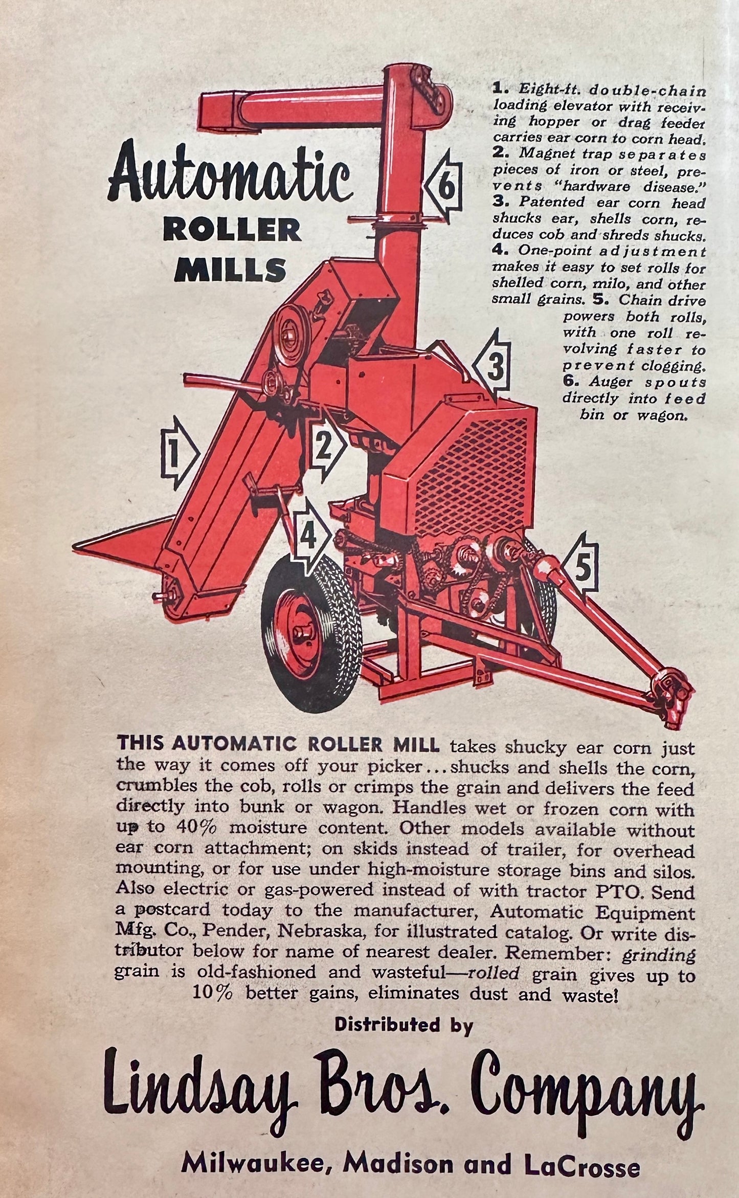 1961 Lindsay Bros Automatic Roller Mils - Vintage Ad