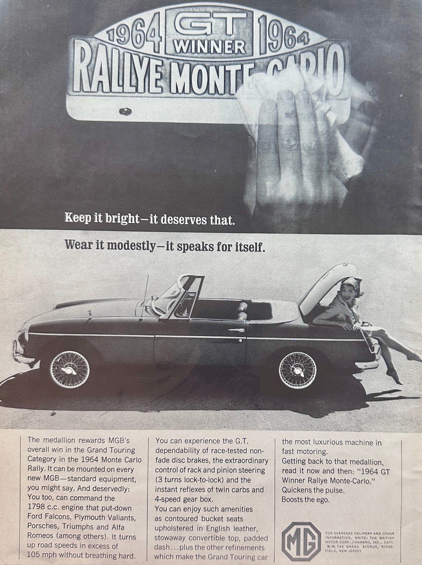 1964 MGB Winner of Rallye Monte Carlo - Wear It Modestly Vintage Ad #A182