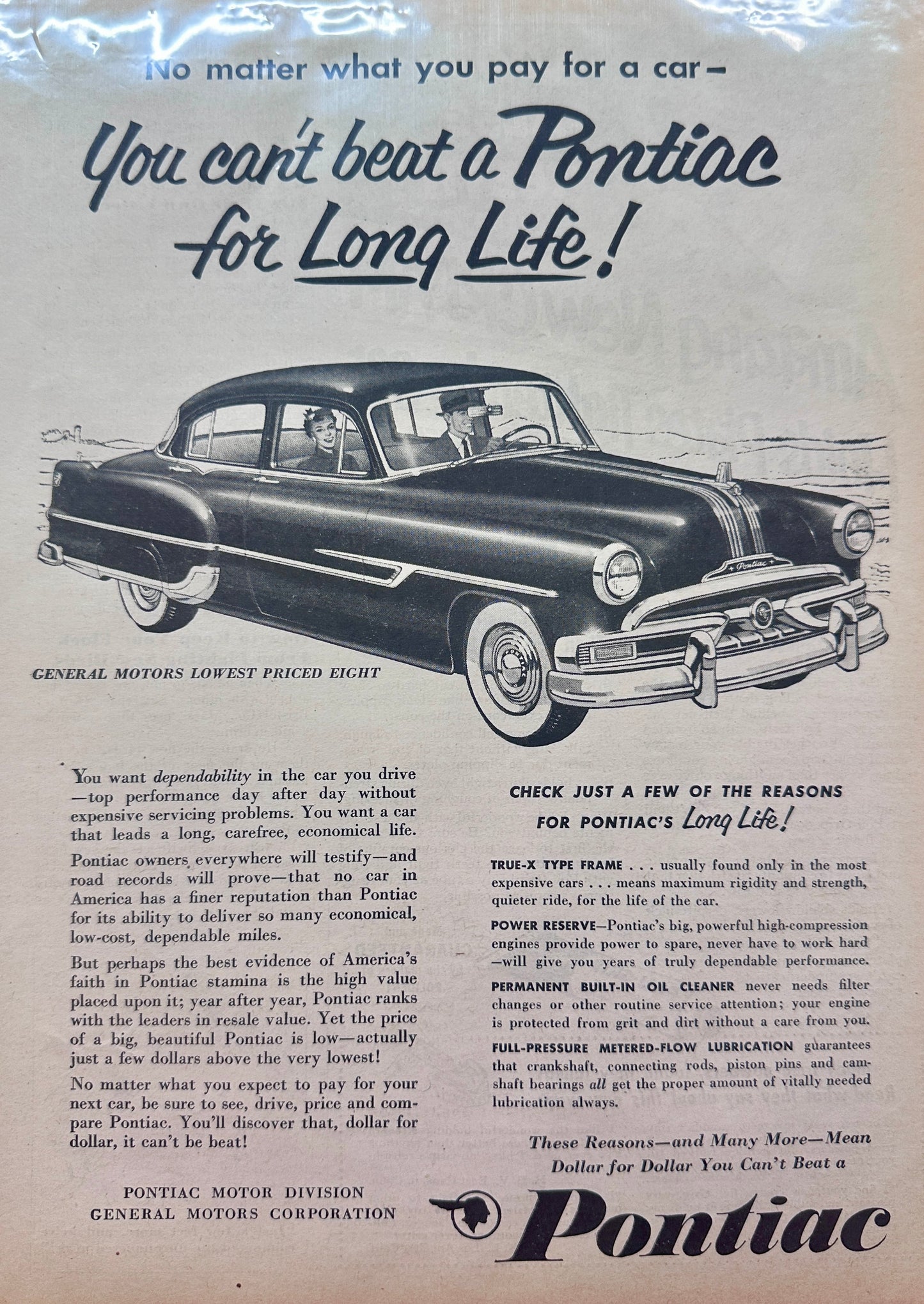 1953 Pontiac Chieftan You Can't Beat it for Long Live Vintage Ad #A309