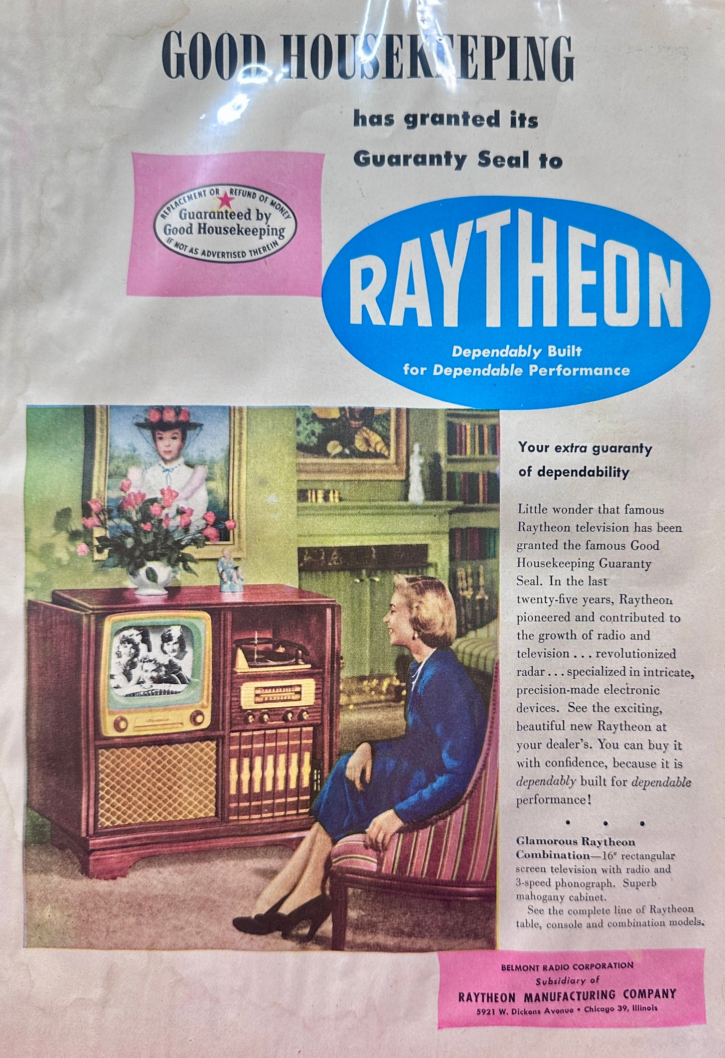 1950 Raytheon Earns Good Housekeeping Seal of Approval - Radio-Tv-Phono Combo