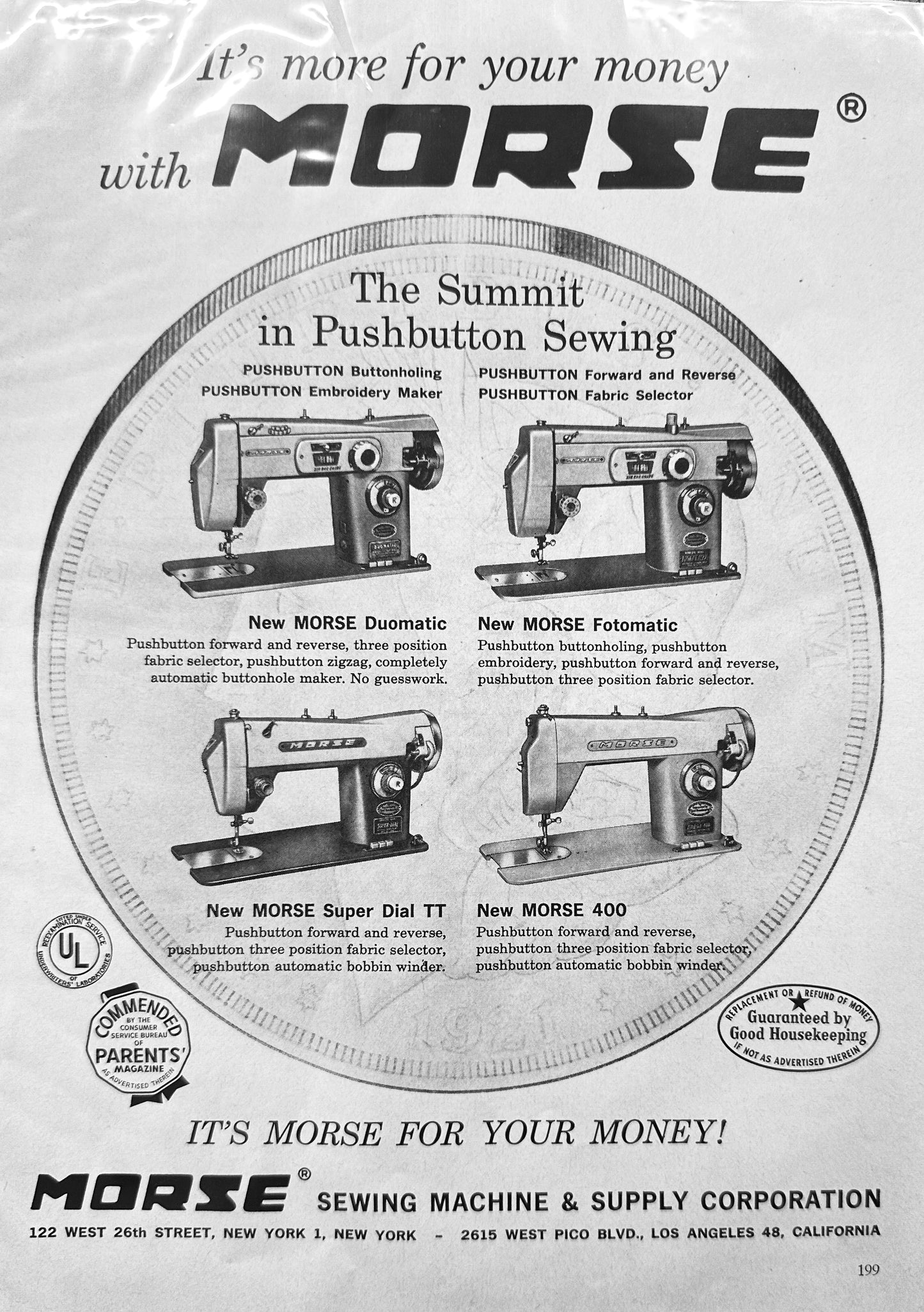 1959 Morse Sewing Machine - Pushbutton Sewing - 4 Models Shown