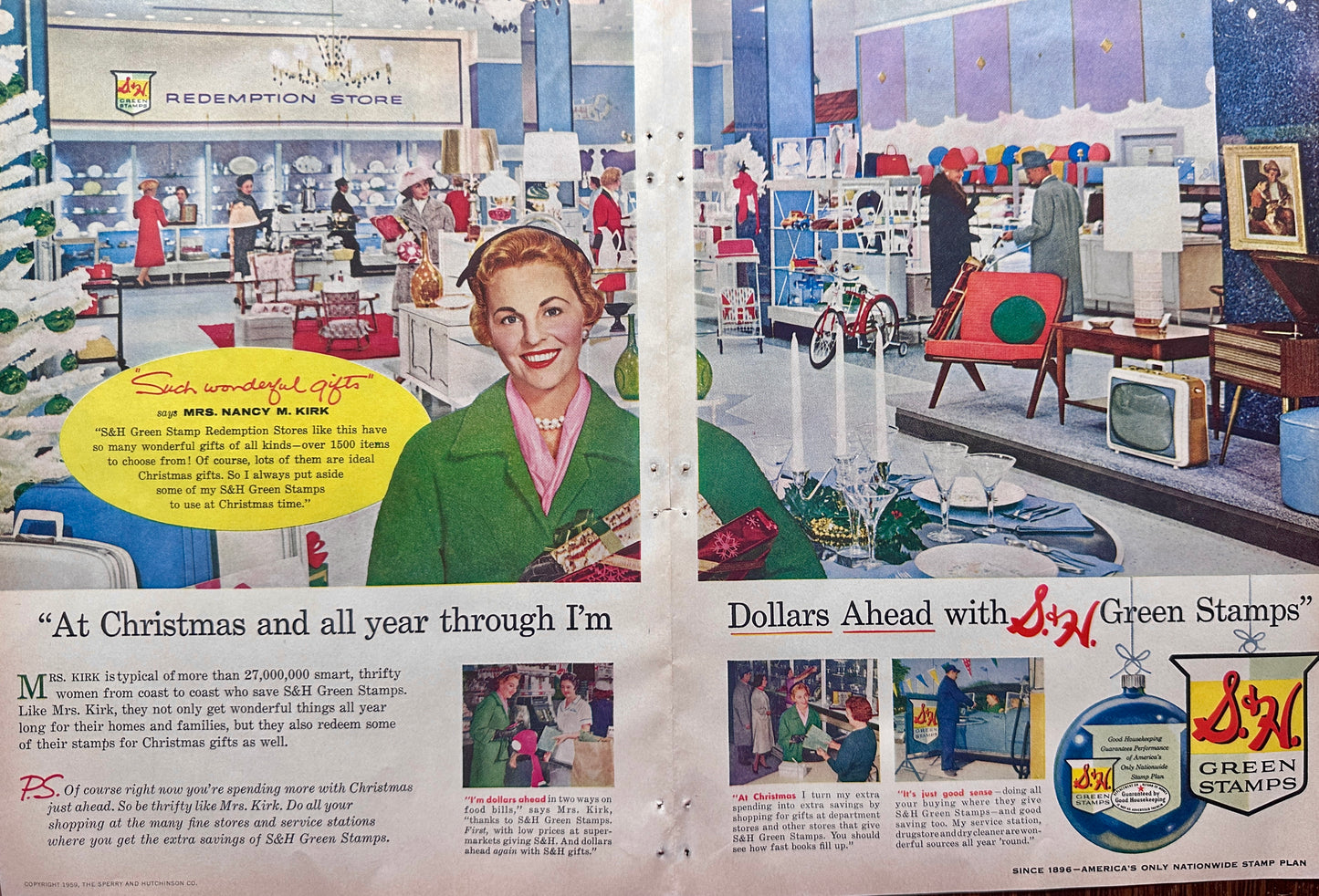 1959 Dual Page S&H Green Stamps Redemption Center Vintage Ad