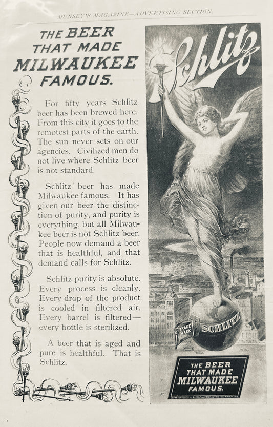 1901 Vintage Ads Schlitz Beer & Horlick's Malted Milk - Only in Wisconsin N823
