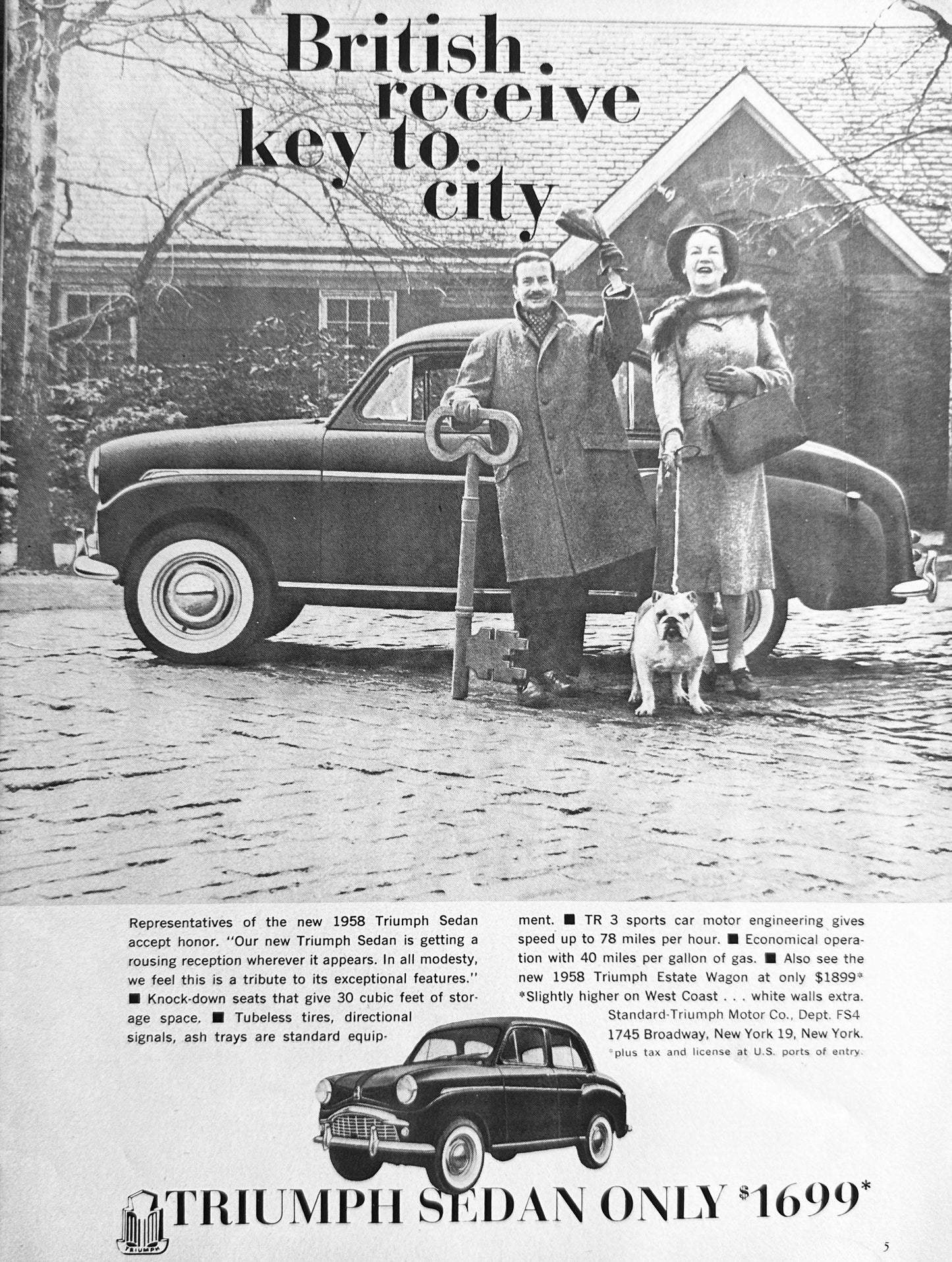 1958 Triumph Estate Wagon TR10 - British Receive Key To the City - Vintage Ad #A255