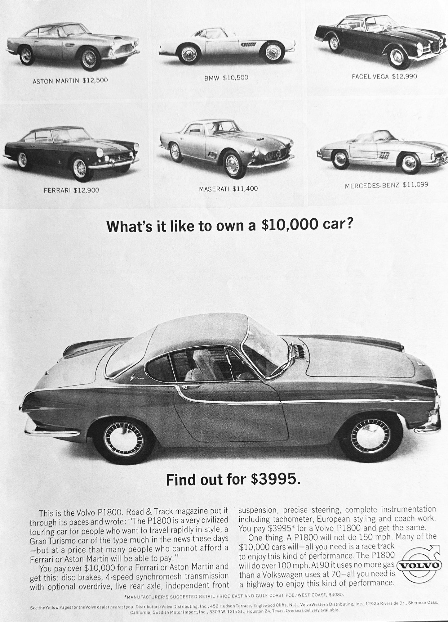 1963 Volvo P1800 Compared to other European Cars of the Period Vintage Ad #A245