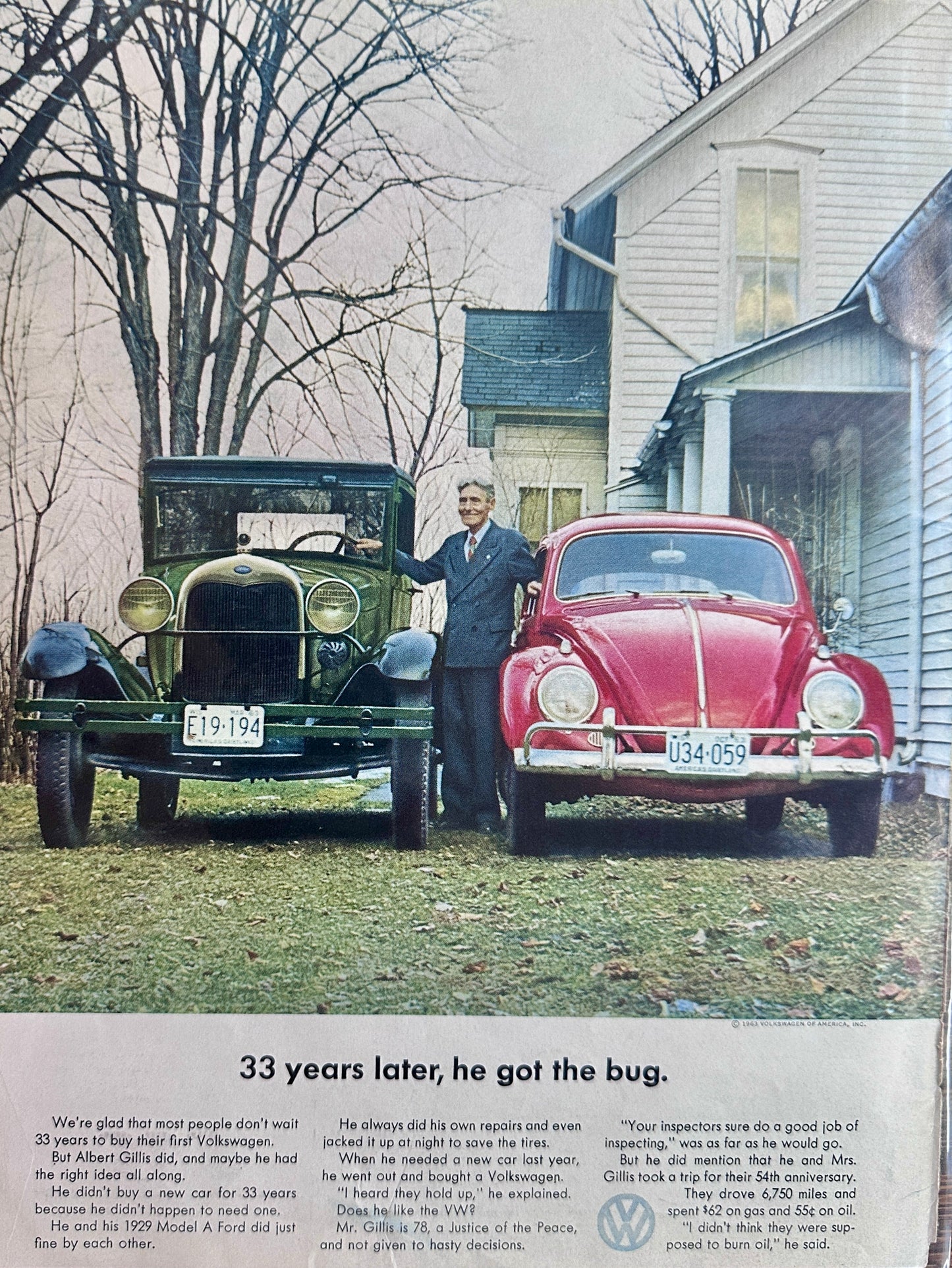 1964 Volkswagen Beetle replaces Man's Model A Vintage Ad #A240