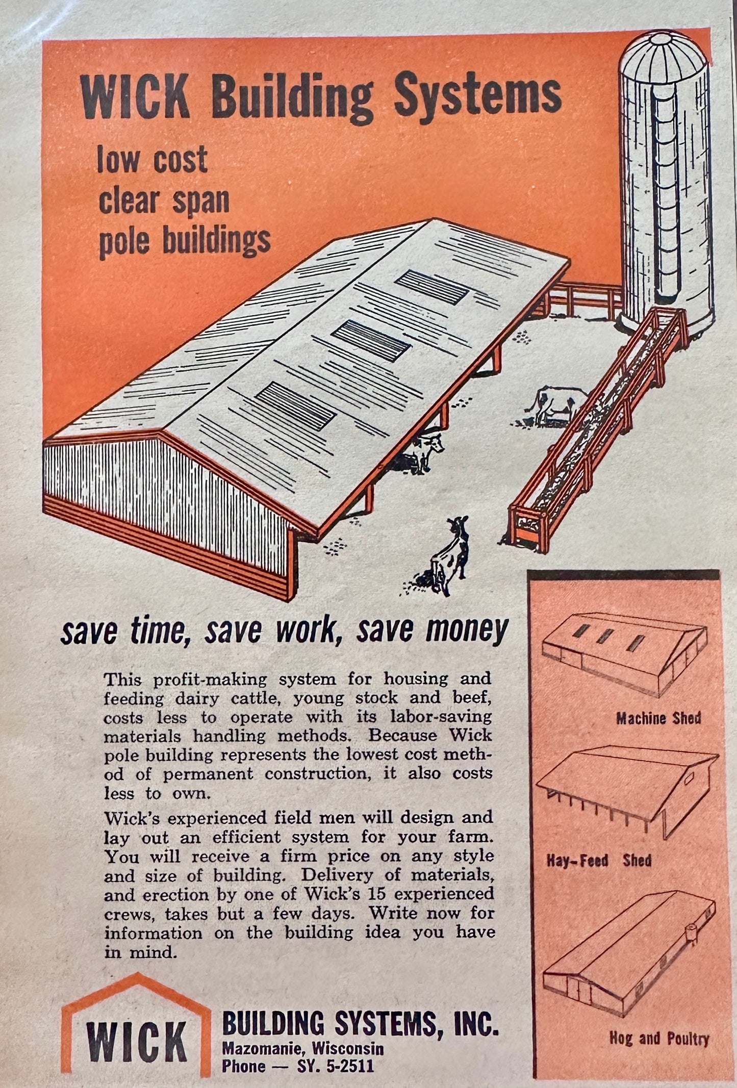 1963 Wick Building Systems Mazomanie Wisconsin - Farm Buildings Ad N947