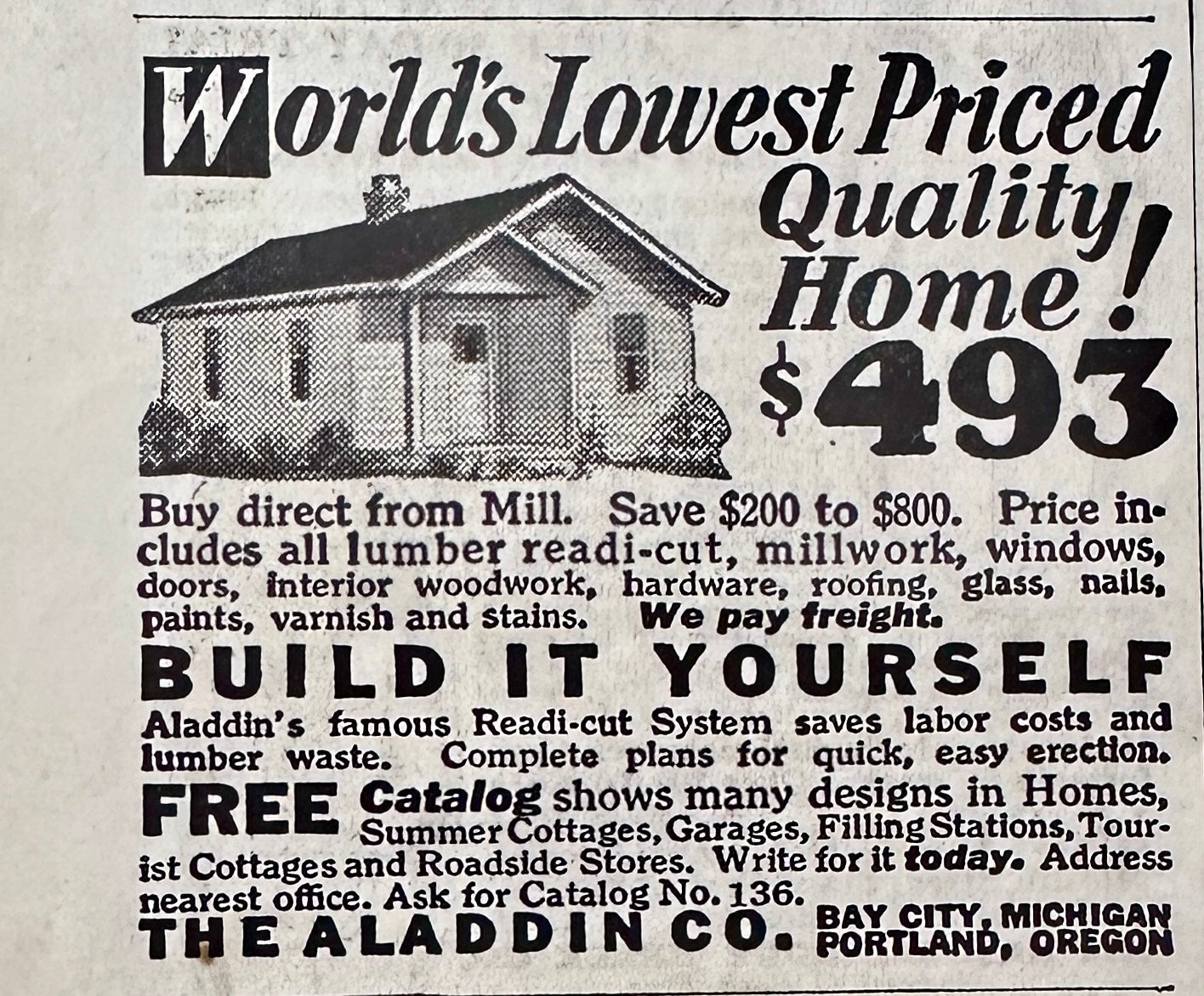 1931 & 1948 Vintage Advertisements for Aladdin Pre-Fab Homes Bay City MI