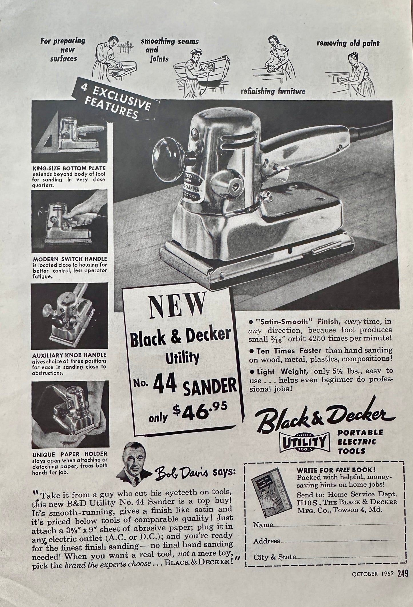 1952 Black & Decker Utility Sander #44 Vintage Ad