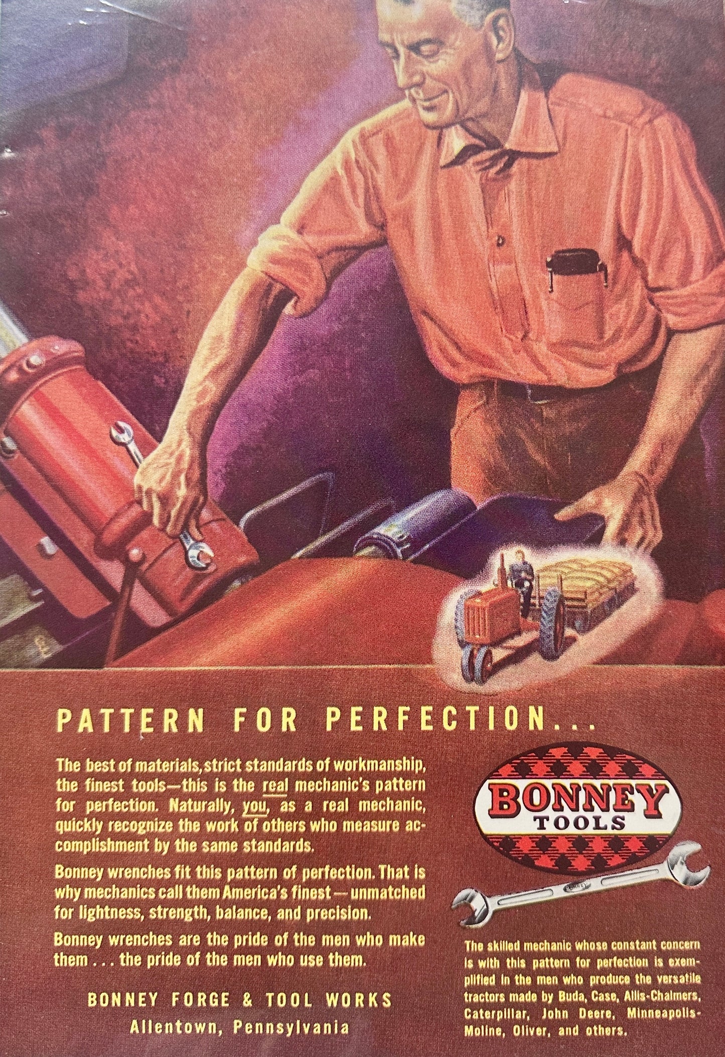 1950-ish Bonney Tools - Wrenches- Allentown, PA Pattern For Perfection Ad