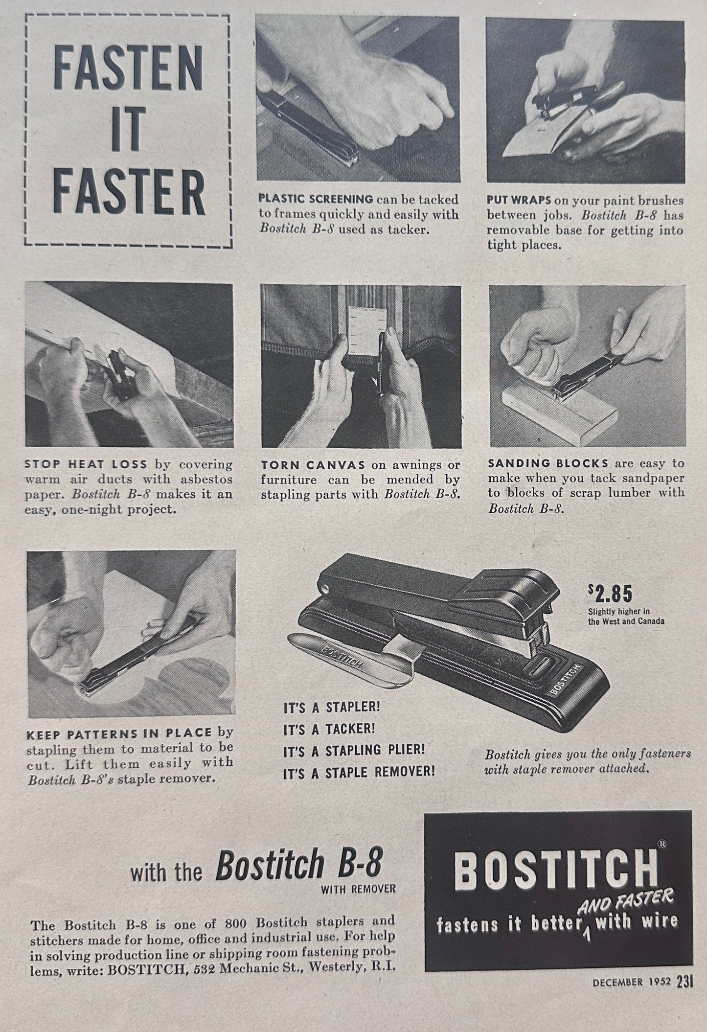 1952 Bostitch Fasteners Stapler - Multi-Functional - Vintage Ad