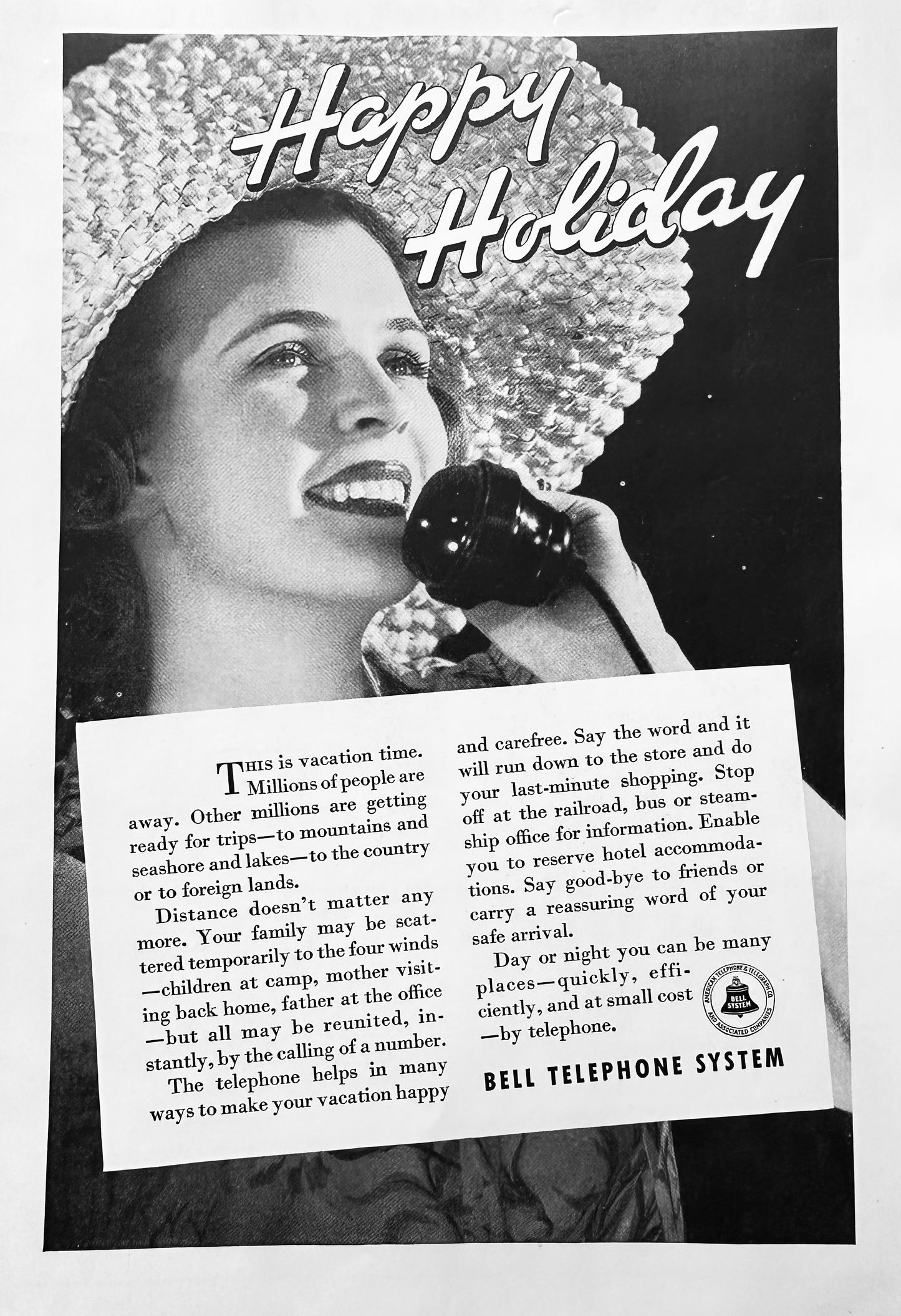 1936 Bell Telephone - Lady With Easter Bonnet Wishing Happy Holiday