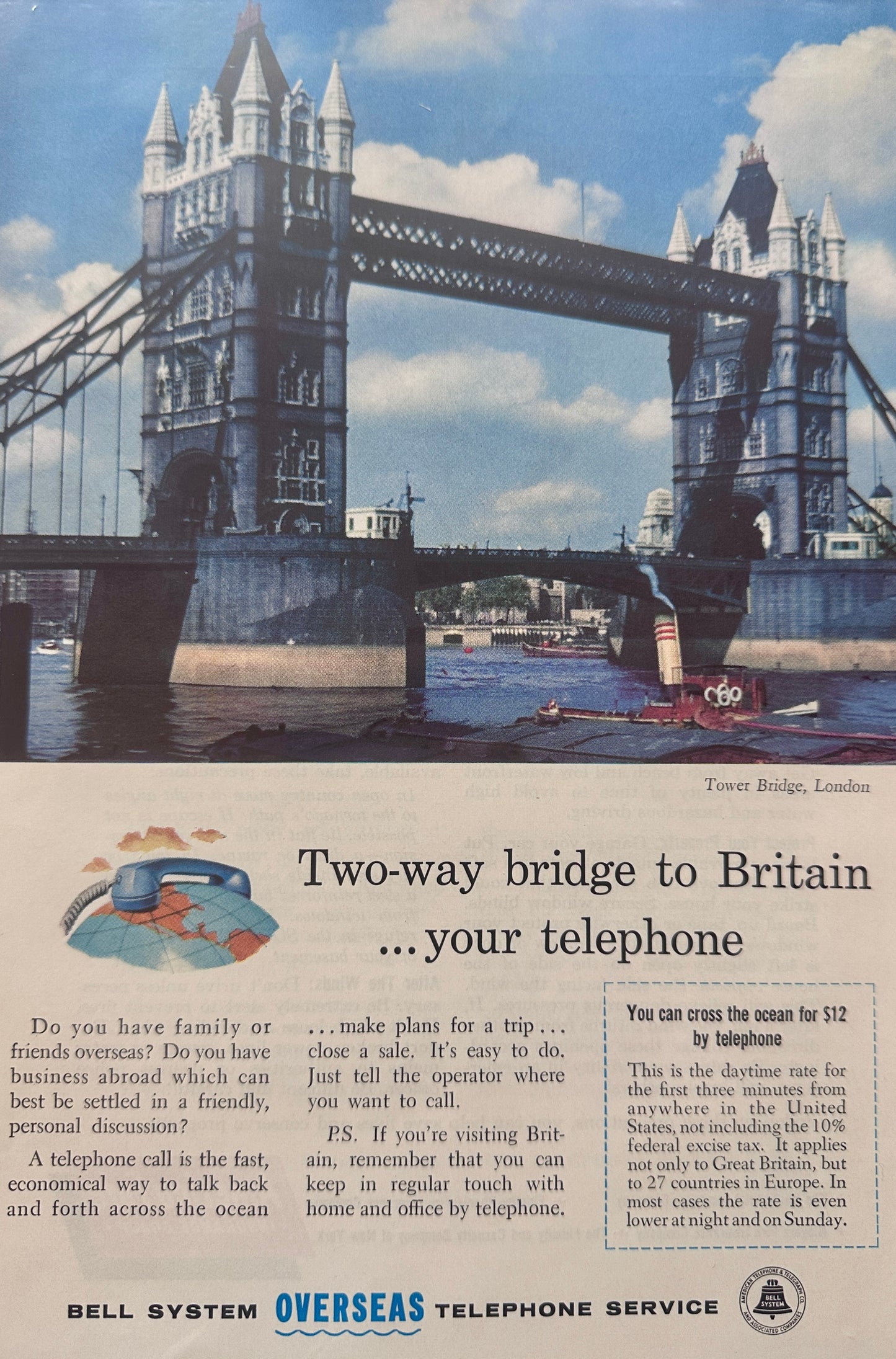 1957 Bell Telephone System Overseas Service - Tower Bridge, London
