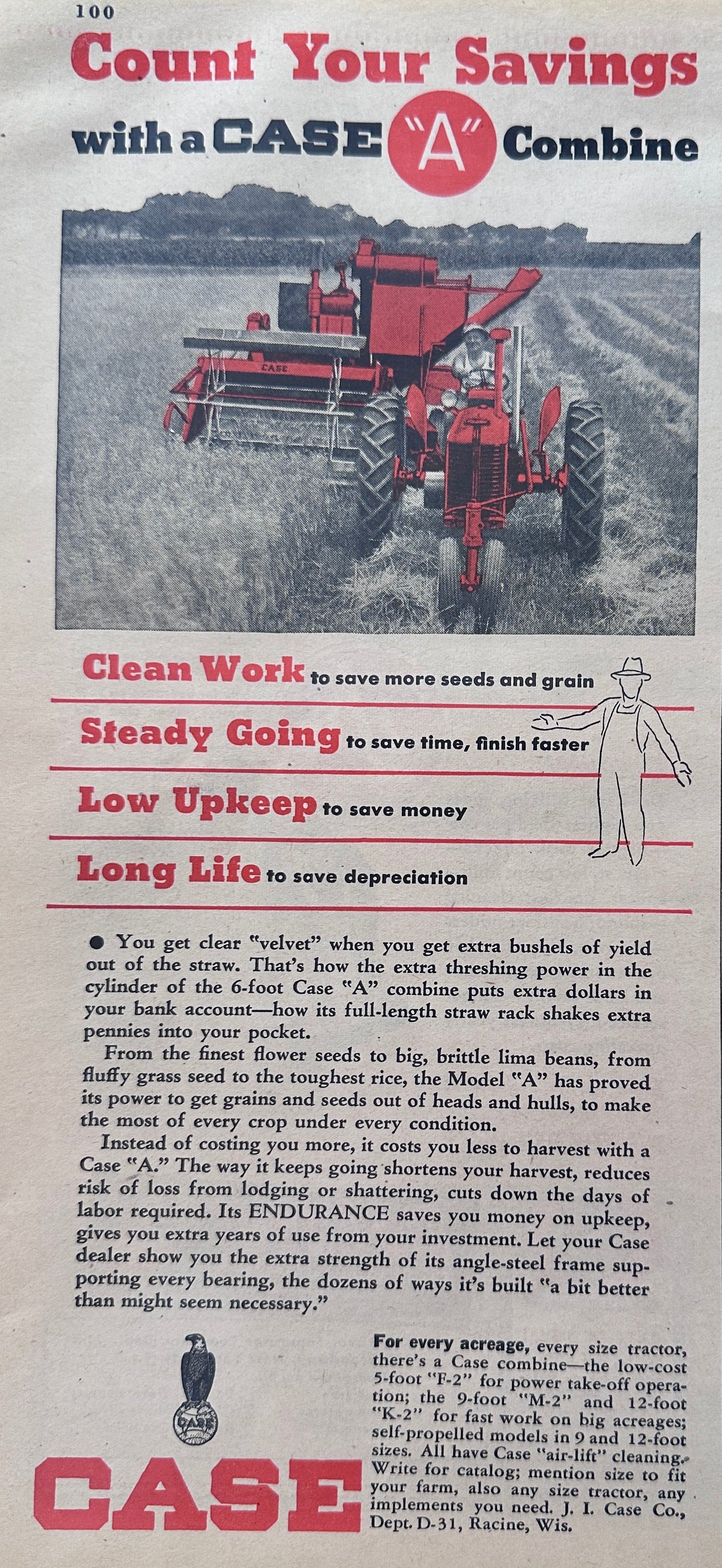 1949 Case "A" Combine Vintage Ad - Count Your Savings N156