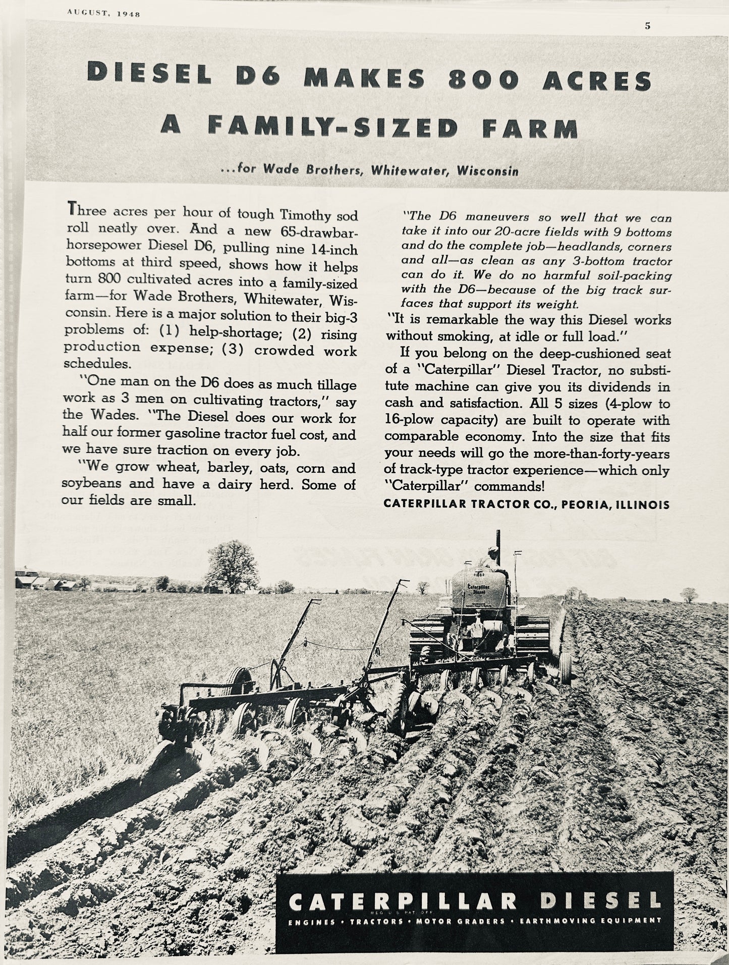 1948 Caterpillar D6 Diesel Tractor - Wade Brothers Whitewater WI Vintage Ad