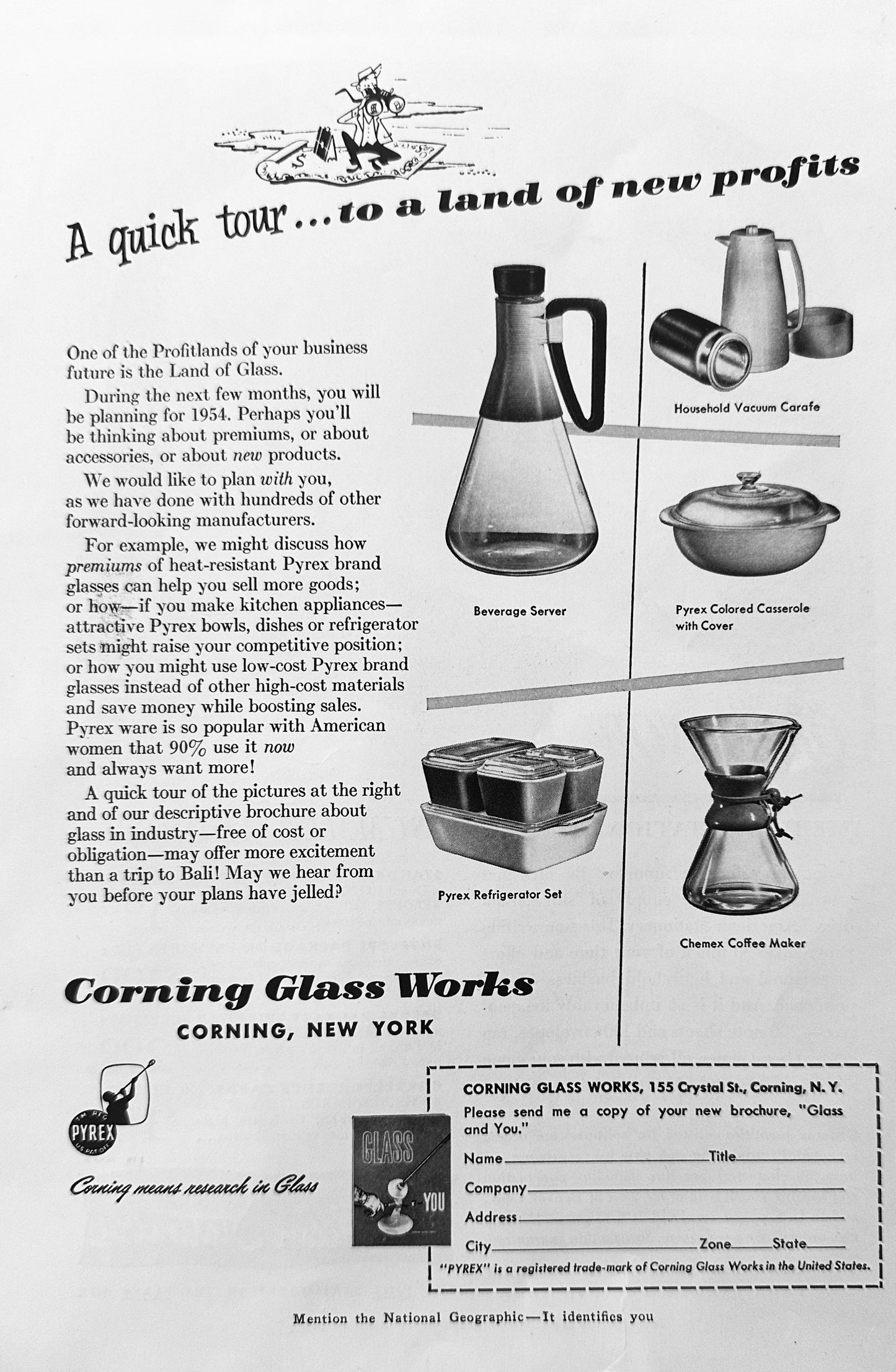 1953 Corning Glass Works - Pyrex - Chemex - Vintage Ad