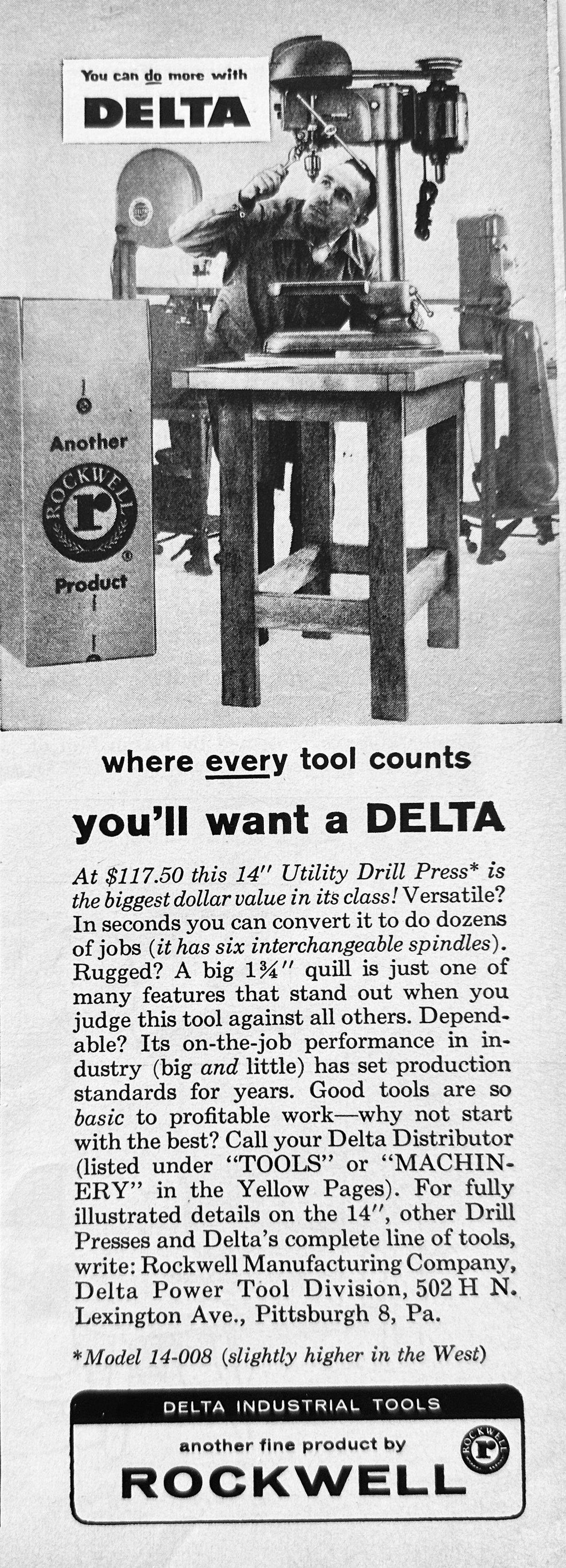 1960 Delta Industrial Tools Division of Rockwell Vintage Ad