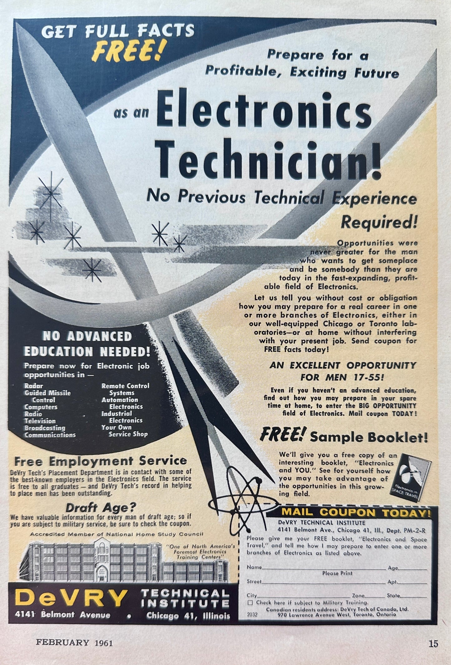 1961 DeVry Technical Institute Graduates Electronics Technicians - Vintage Ad