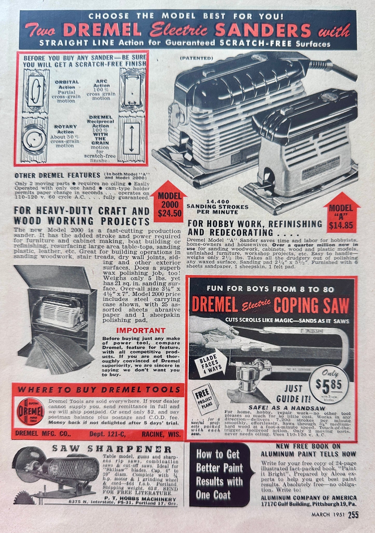 1951 Dremel Model 2000 and Model "A" Electric Sanders - Vintage Ad N303