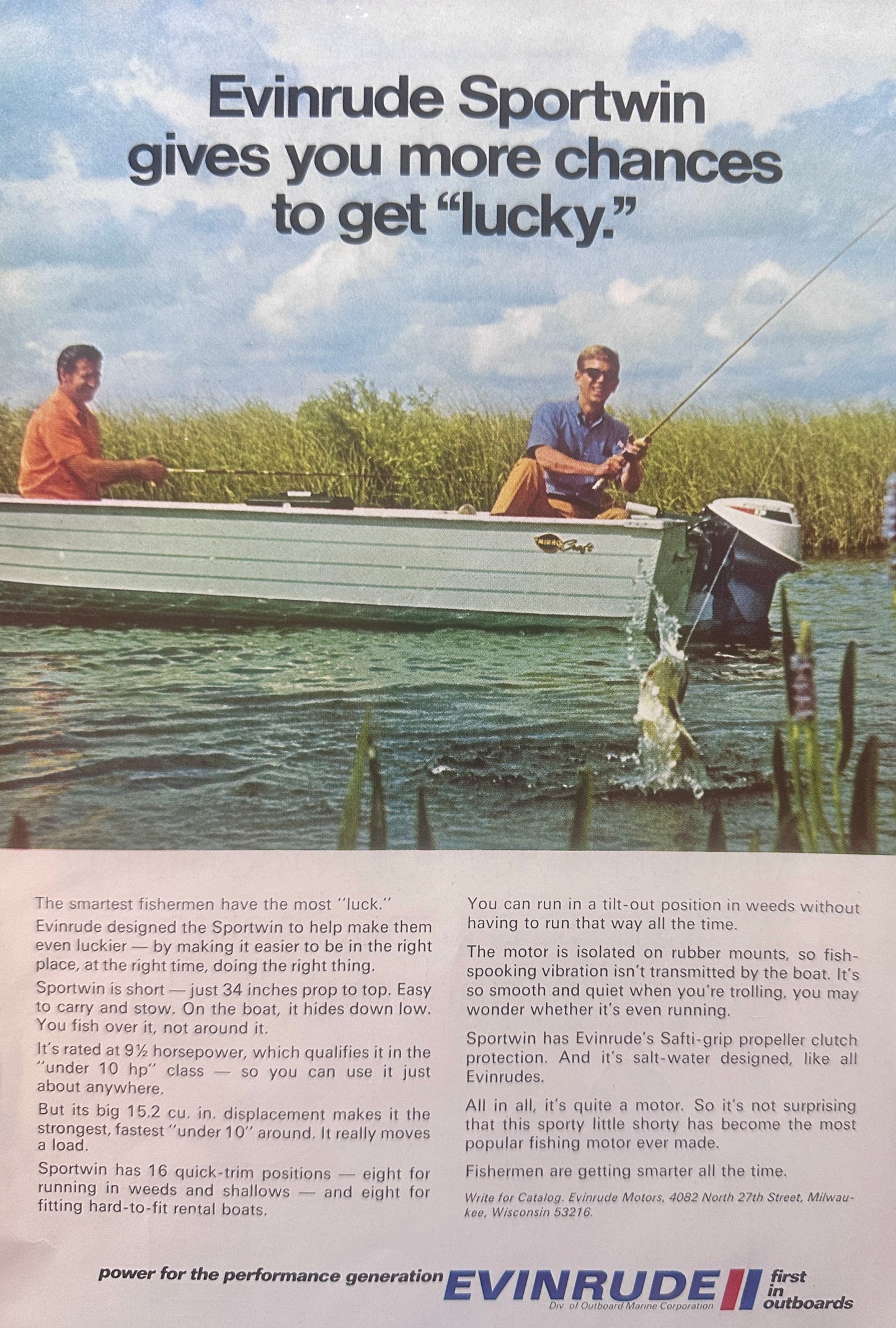 1971 Evinrude Sportwin Outboard Motor - Sporty Little Shorty - Vintage Ad