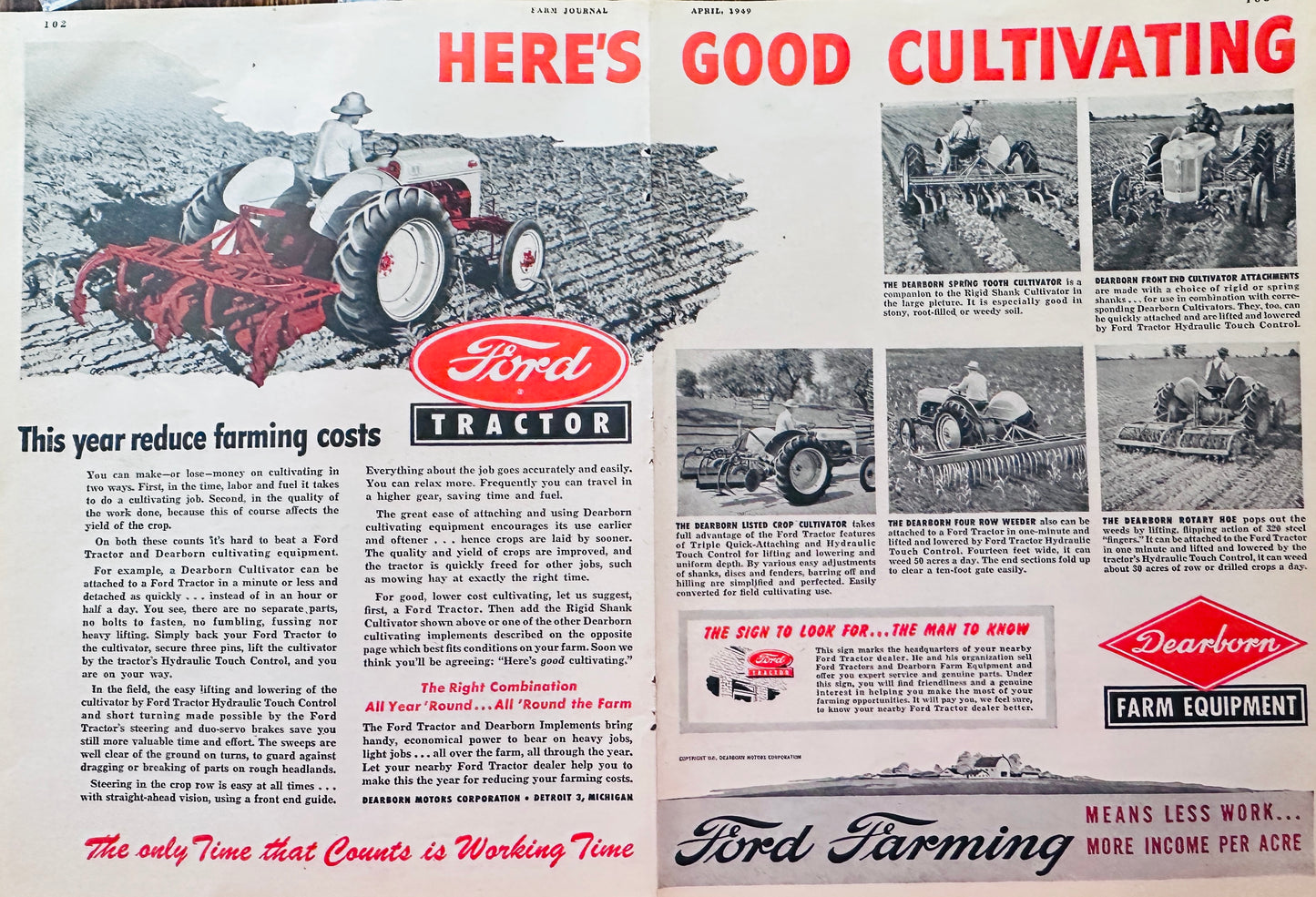 1949 Centerfold Ad for Ford Tractors to Help Reduce Farming Costs