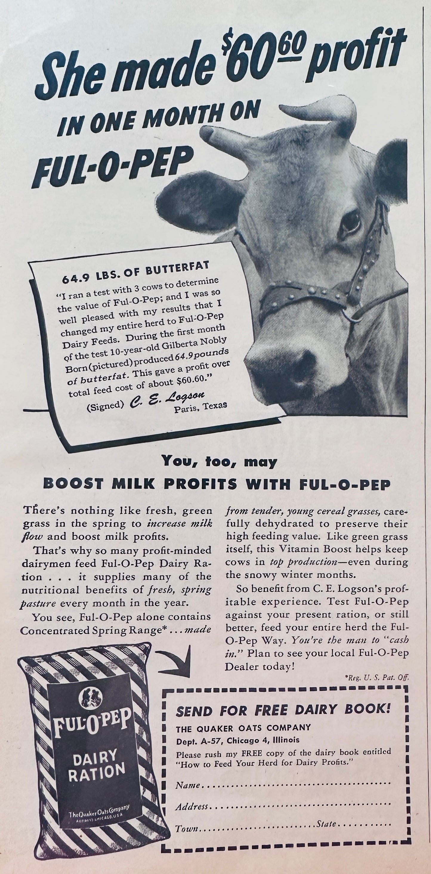 1949 Fox River Tractor Company Appleton, WI & Ful-O-Pep Feed Ads N380