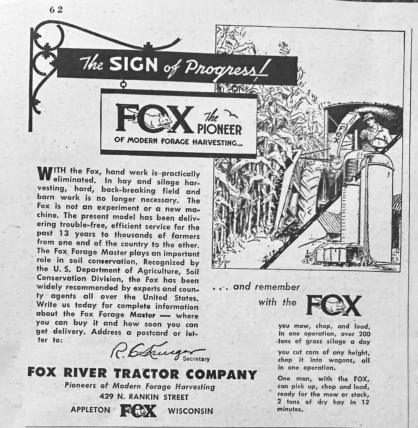 1949 Fox River Tractor Co Forage Master Vintage Ad N381