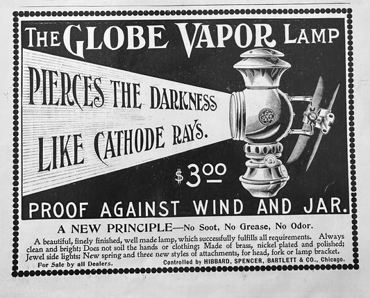 1896 Globe Vapor Lamp pierces the Darkness Vintage Lamp Ad N407