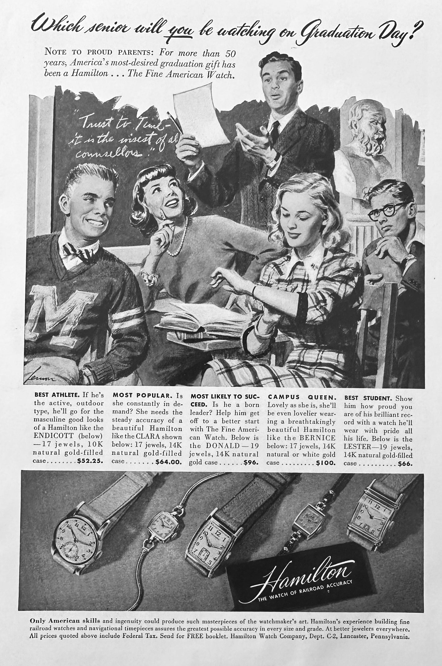 1947 High School Graduates Deserve Hamilton Watches - 5 Styles Shown N436