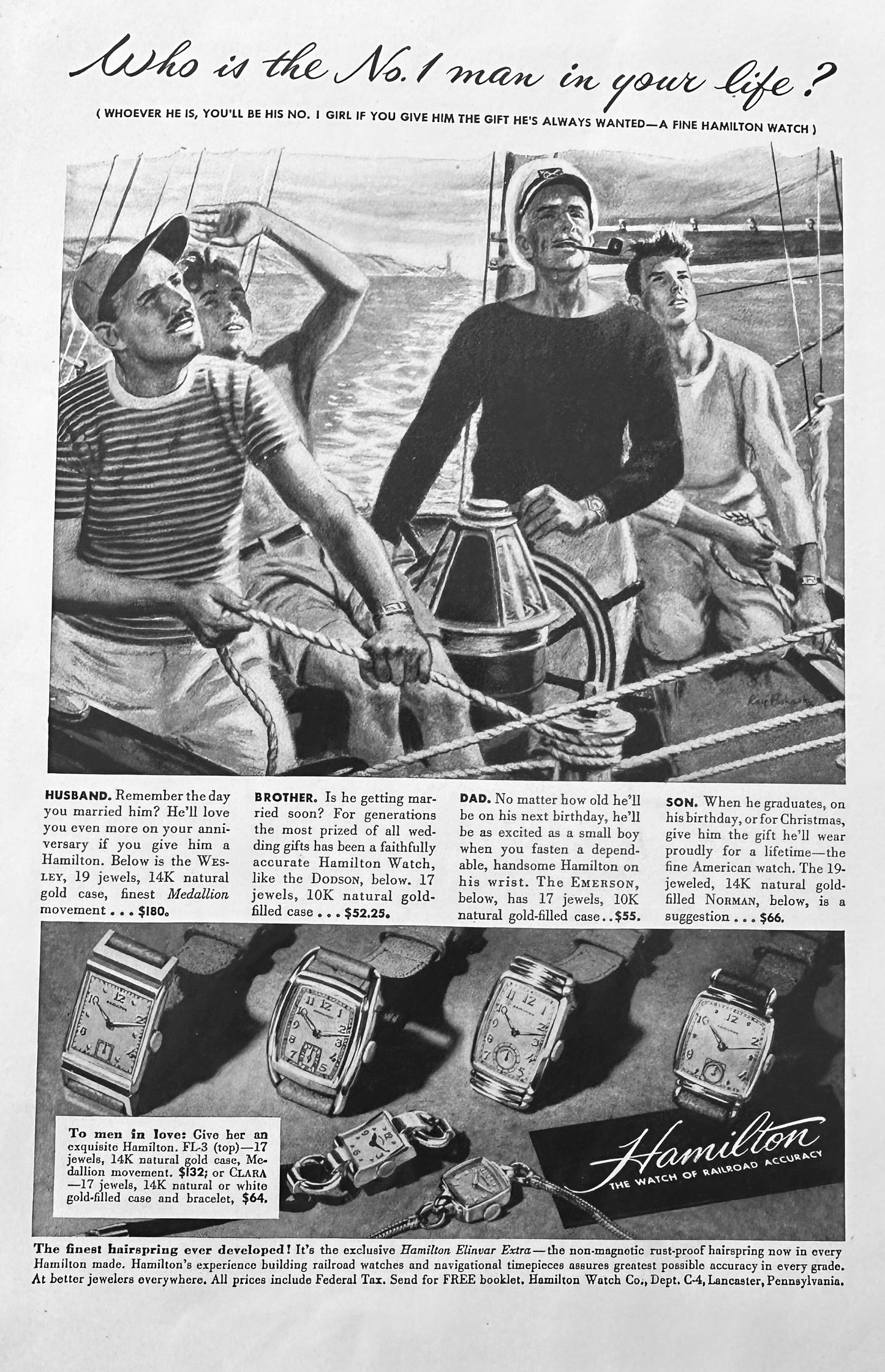 1947 Hamilton Watches for Father's Day Vintage ad 5 Styles Shown
