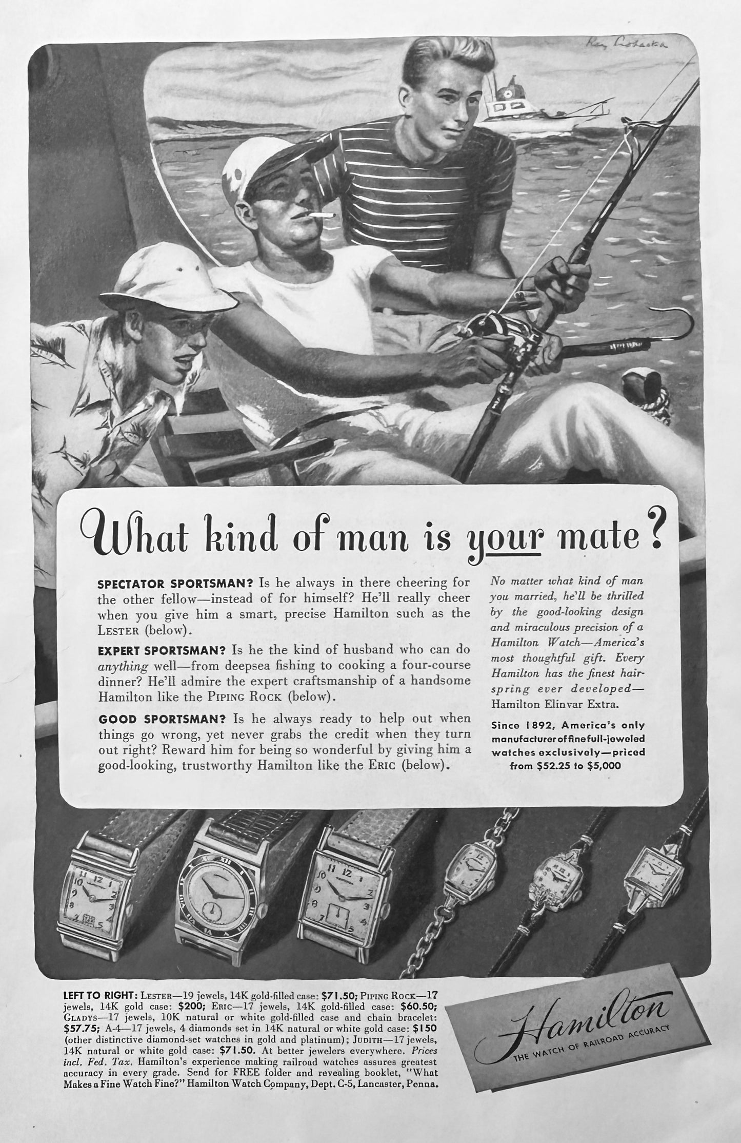 1948 Hamilton Watch Ad - What Kind of Man is Your Mate? N440