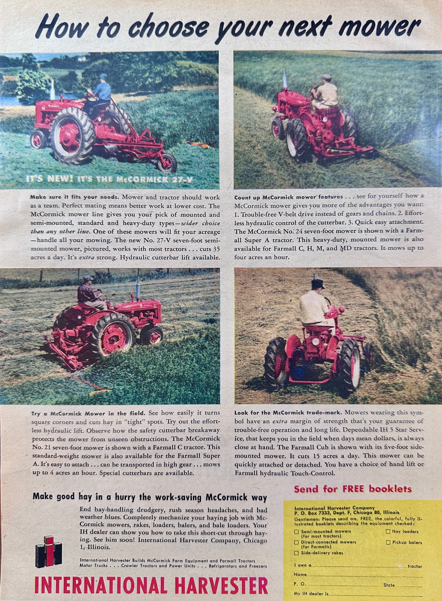 1951 International Harvester Selection of McCormick Mowers #21, #24, #27