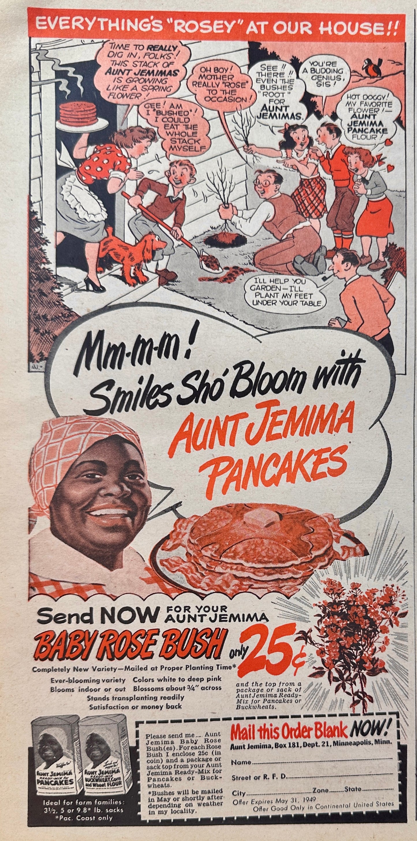 1949 Aunt Jemima Flour and Pancake Mix Everything's Rosey Vintage Ad N505