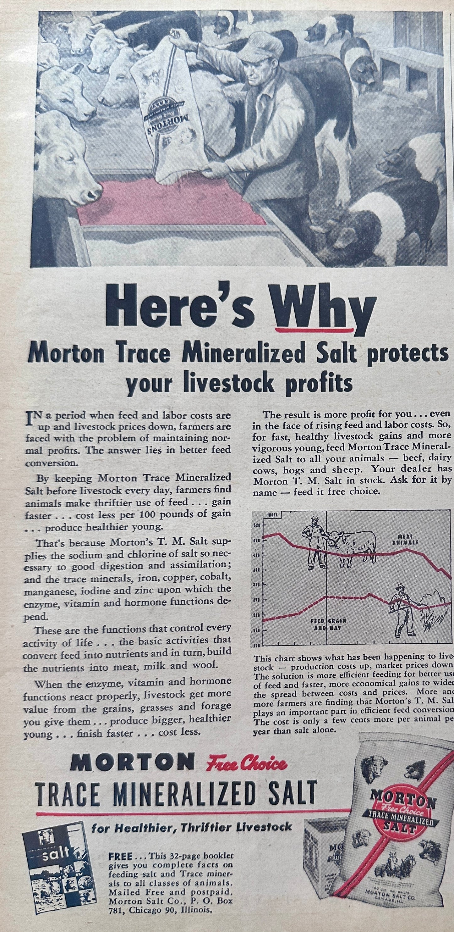 1953 Morton Trace Mineralized Slat for your Livestock Vintage Ad