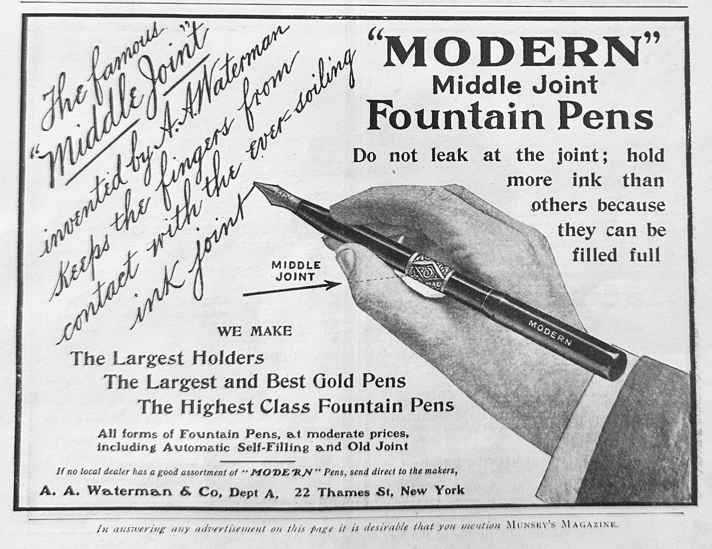 1902 Waterman Modern Fountain Pen & Gold Elgin Or Waltham Watch Ads
