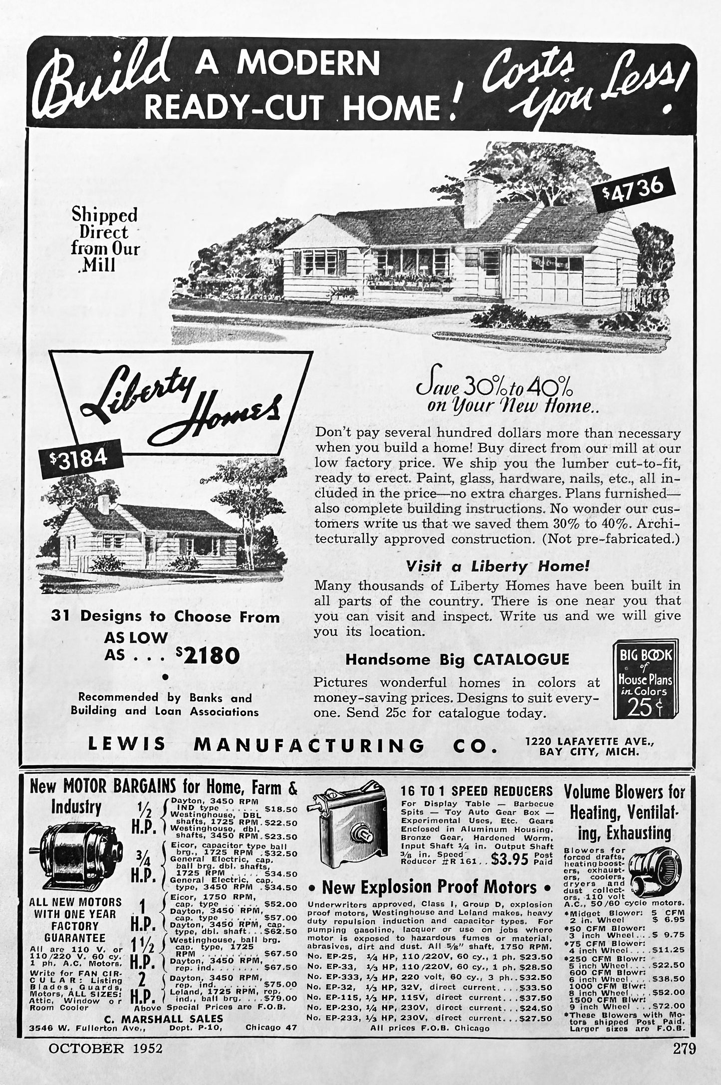 1951 Mail Order House - Liberty Homes - Bay City Michigan - Vintage Ad N577
