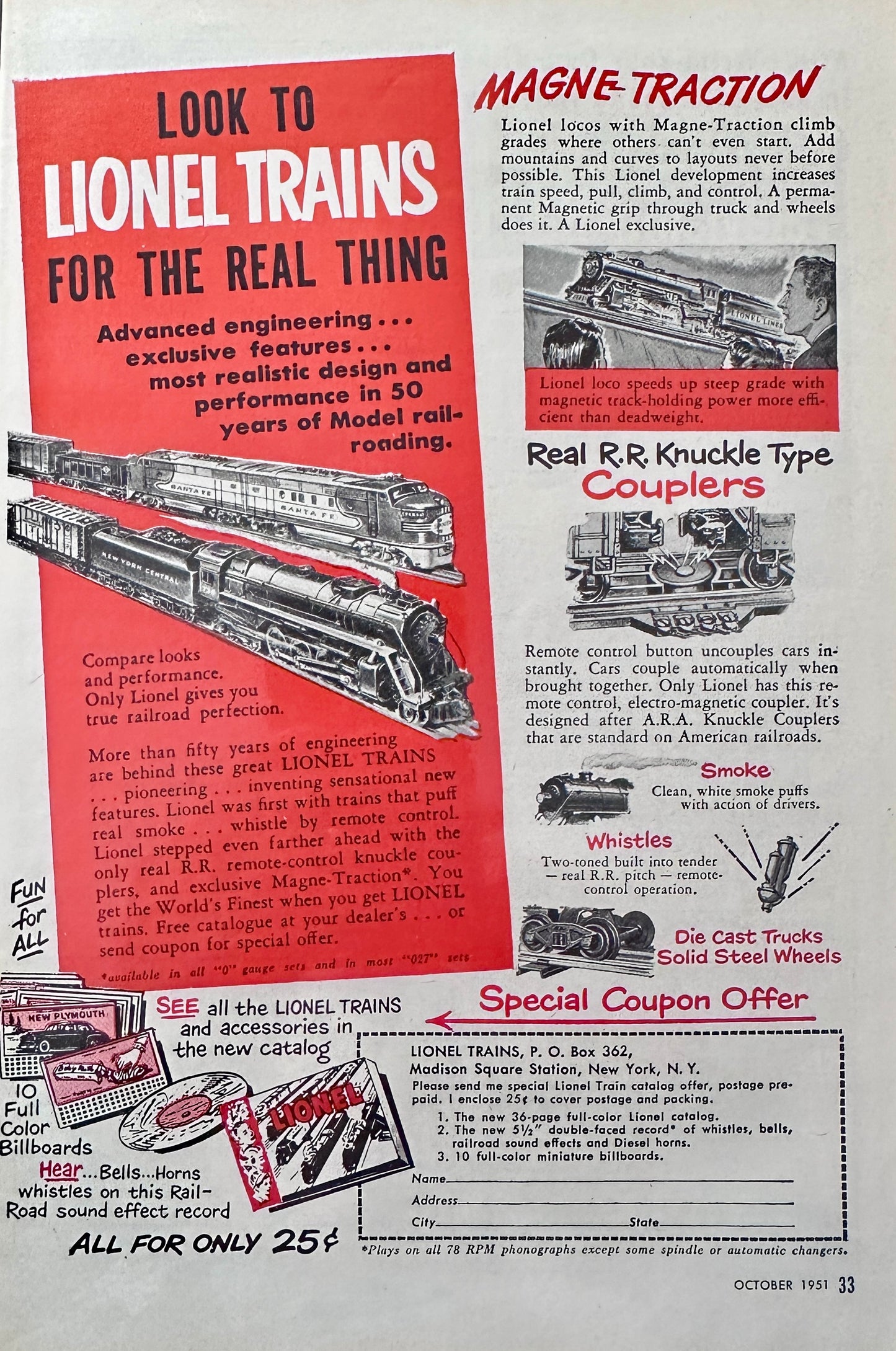 1951 Lionel Trains with Magne-traction Vintage Toy Ad